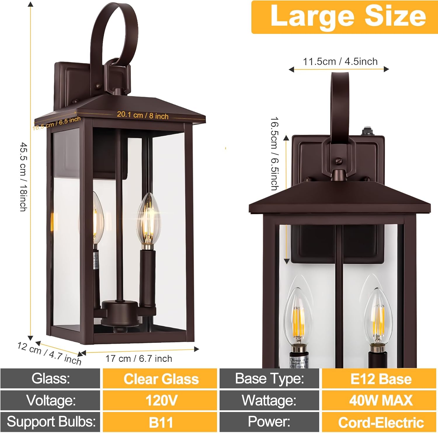 Brilvibera 2-Light Porch Wall Light with Dusk to Dawn Sensor