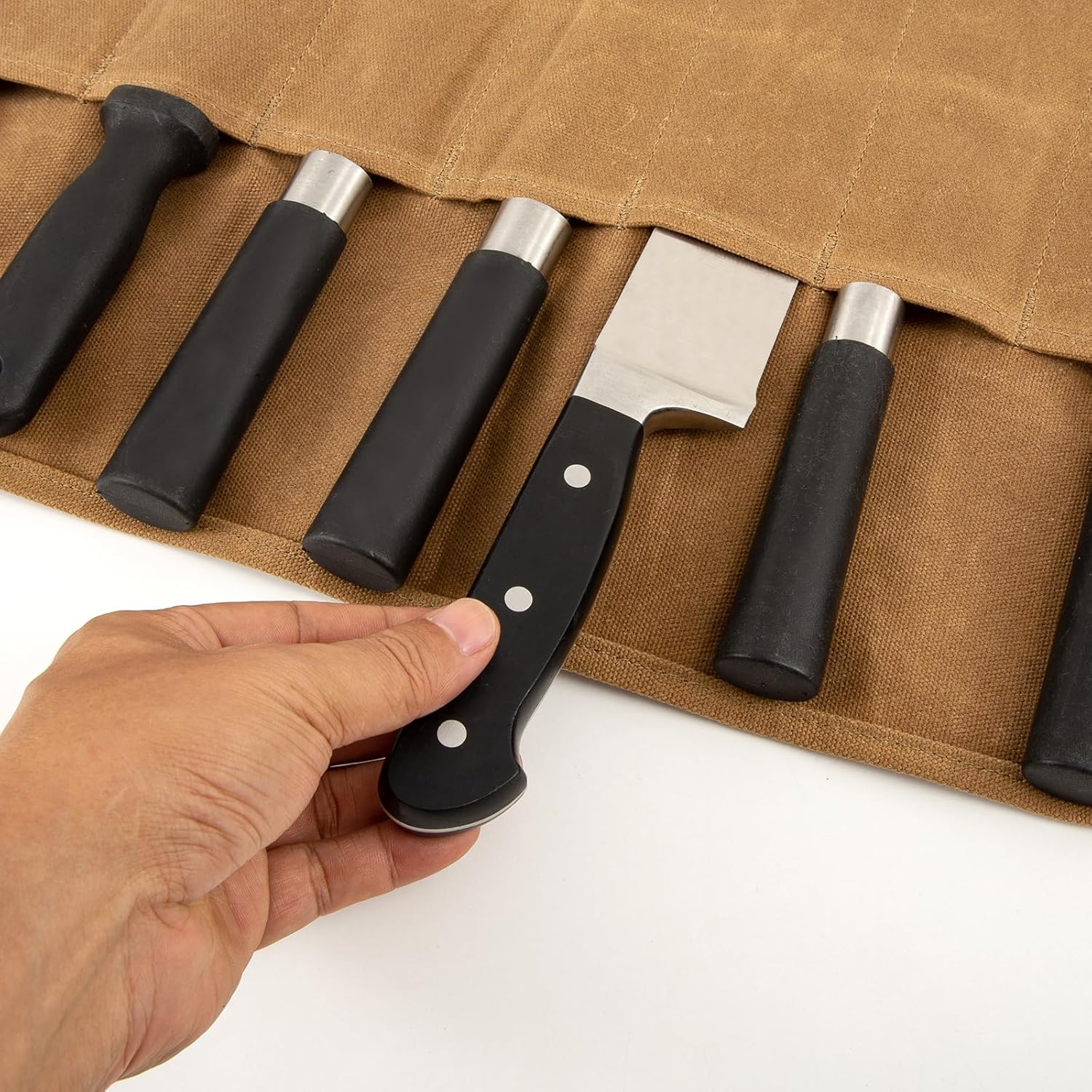 Qchengsan Knife Roll Bag with 8 Slots Khaki