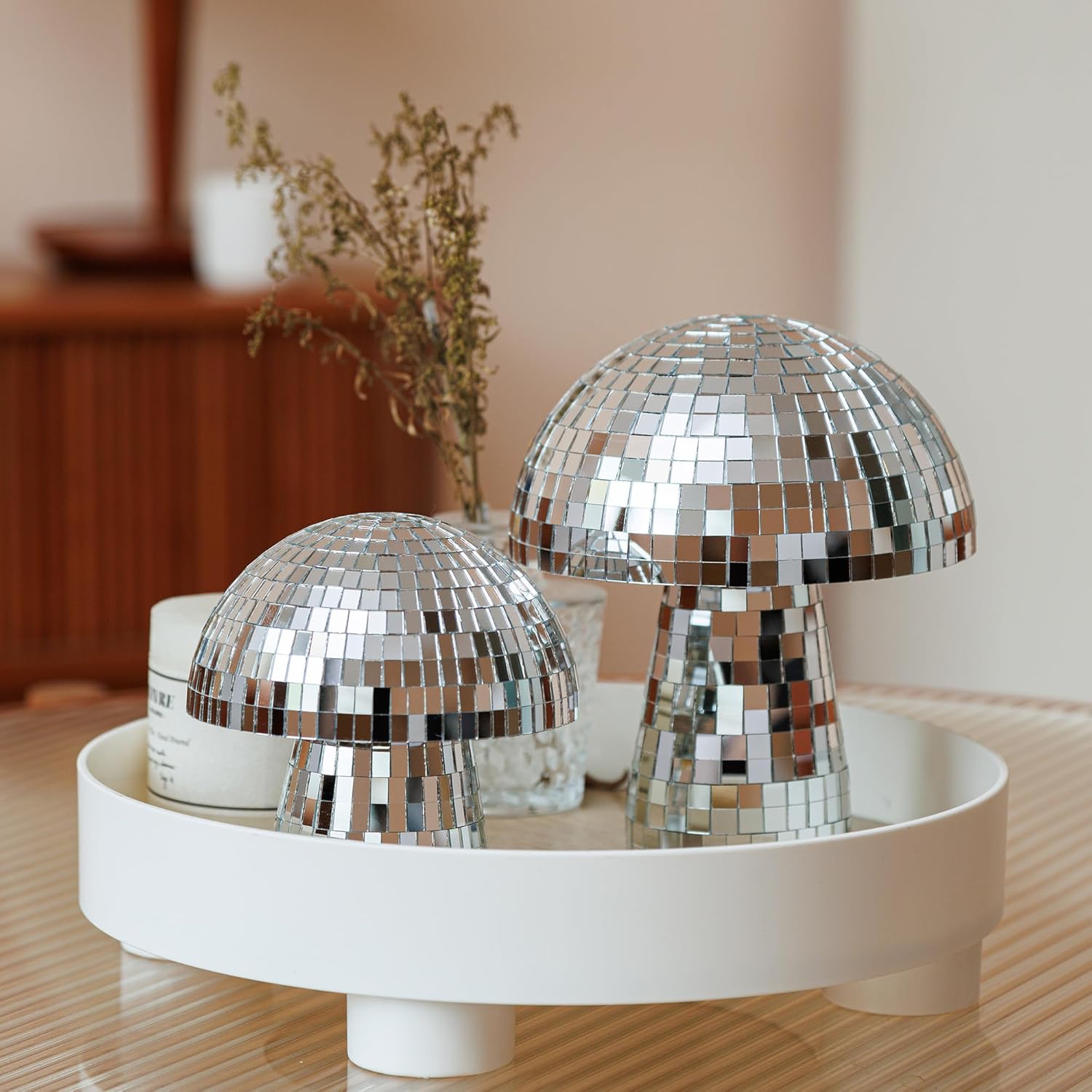 Reflective Silver Mushroom Disco Ball - 49 Inch Handmade Decor
