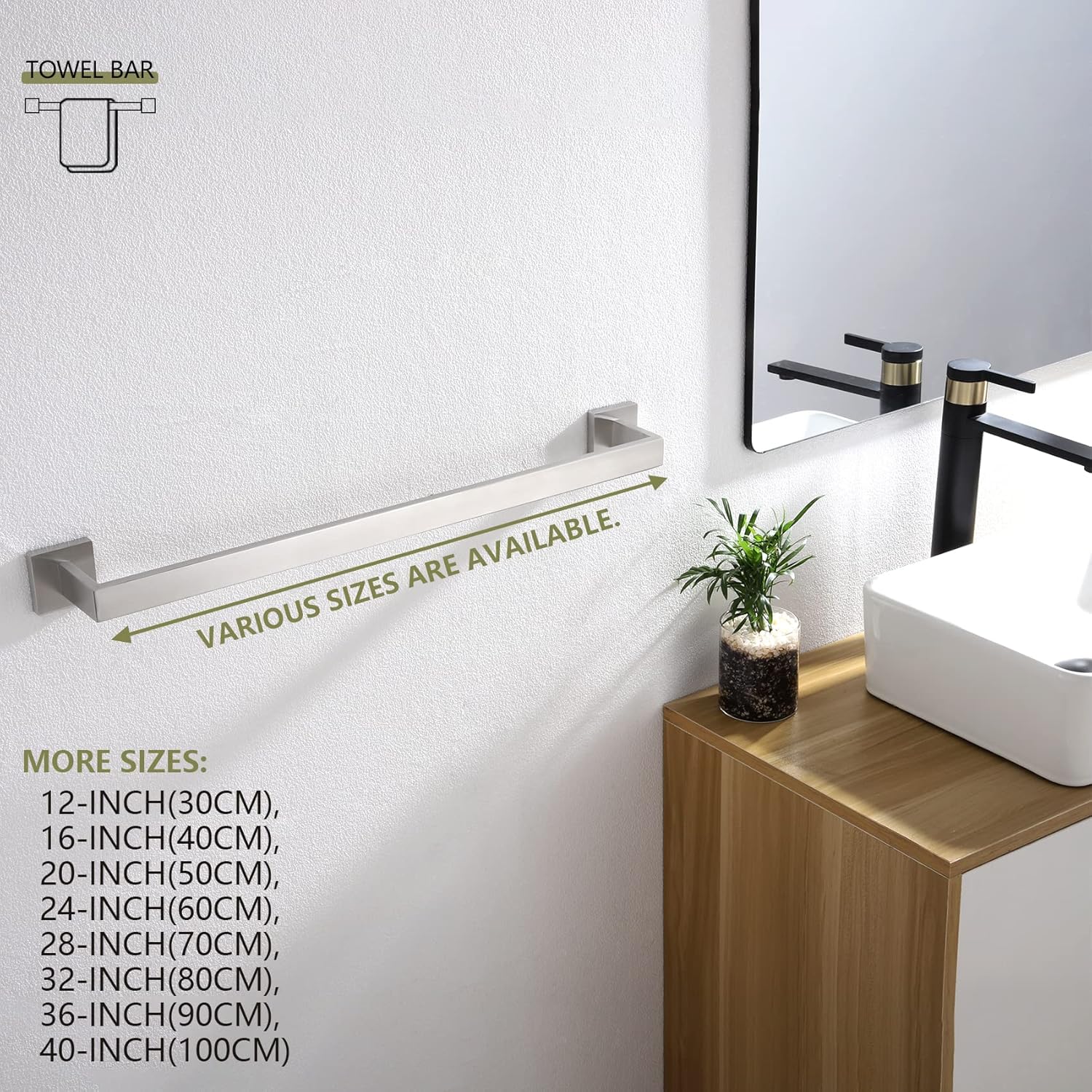 KOKOSIRI 24 Inch Brushed Nickel Towel Bar and Ring