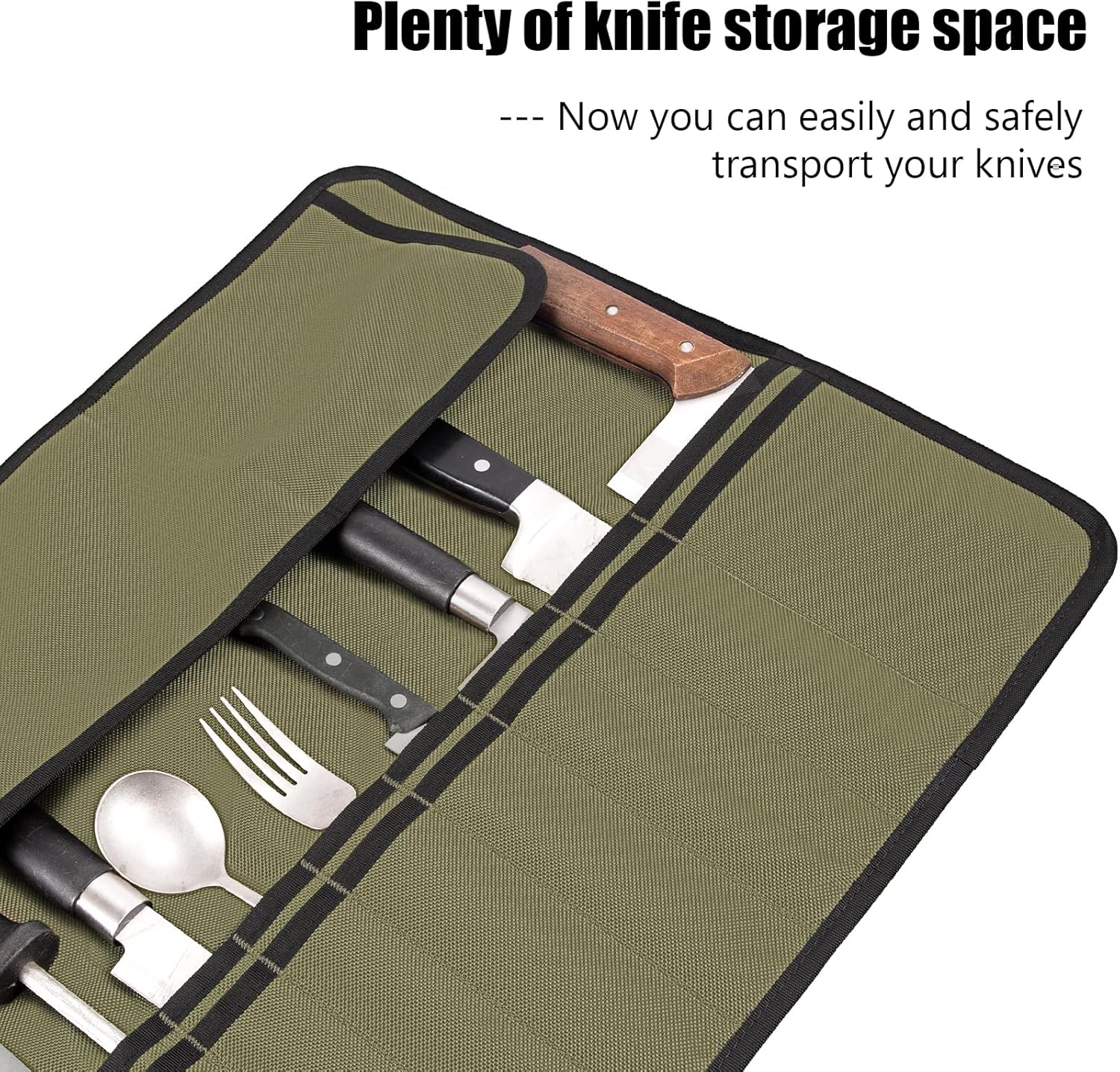 EhrGK Chef Knife Roll Bag with 20 Slots - Army Green