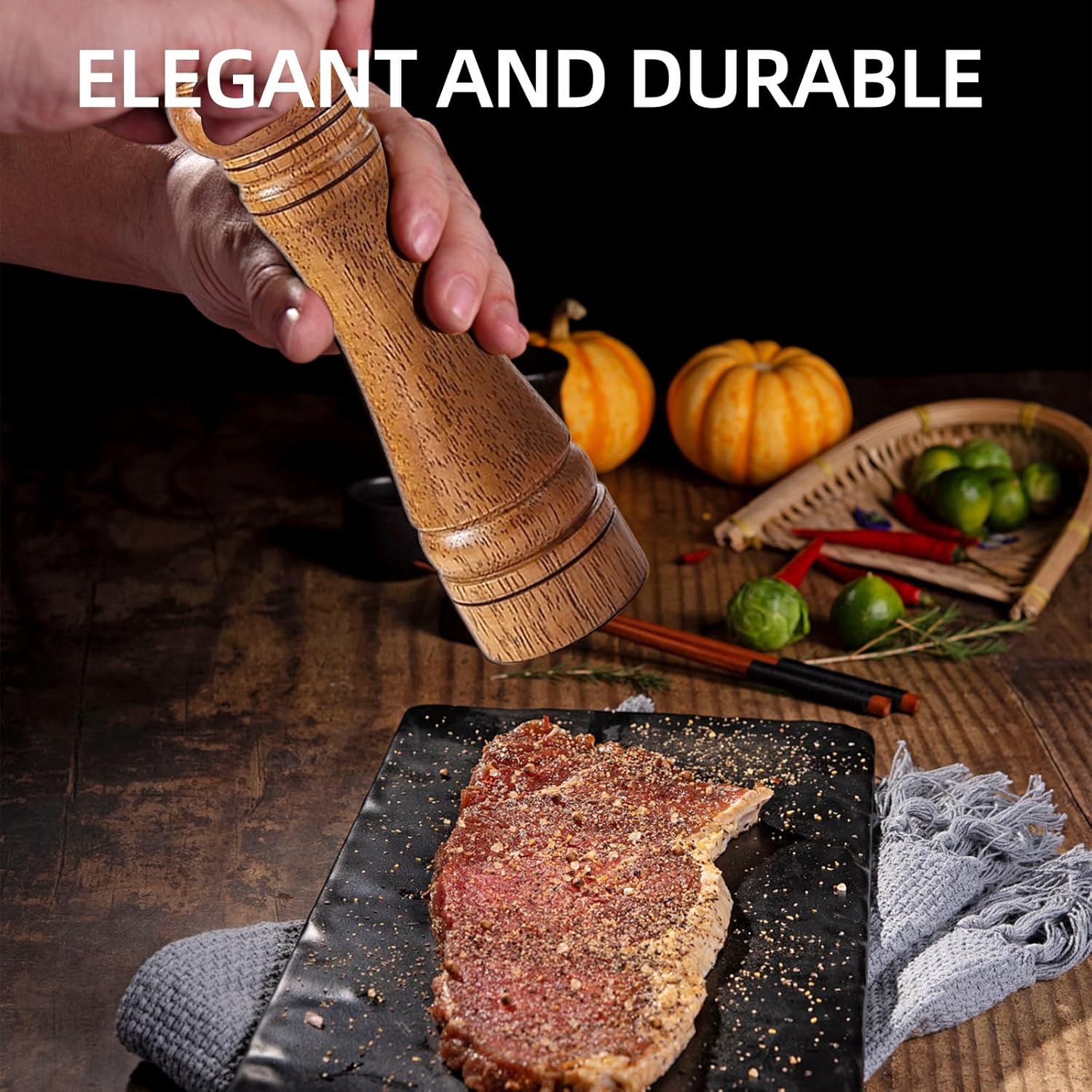 Wooden Salt Pepper Grinder Set with 8 Inch Tall Design 1