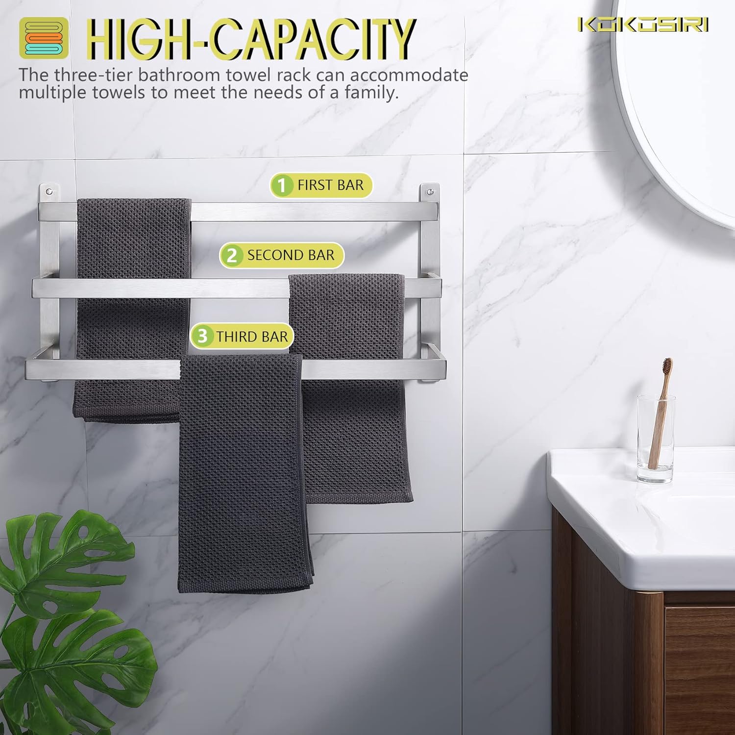 KOKOSIRI 3-Tier Towel Shelf Brushed Nickel