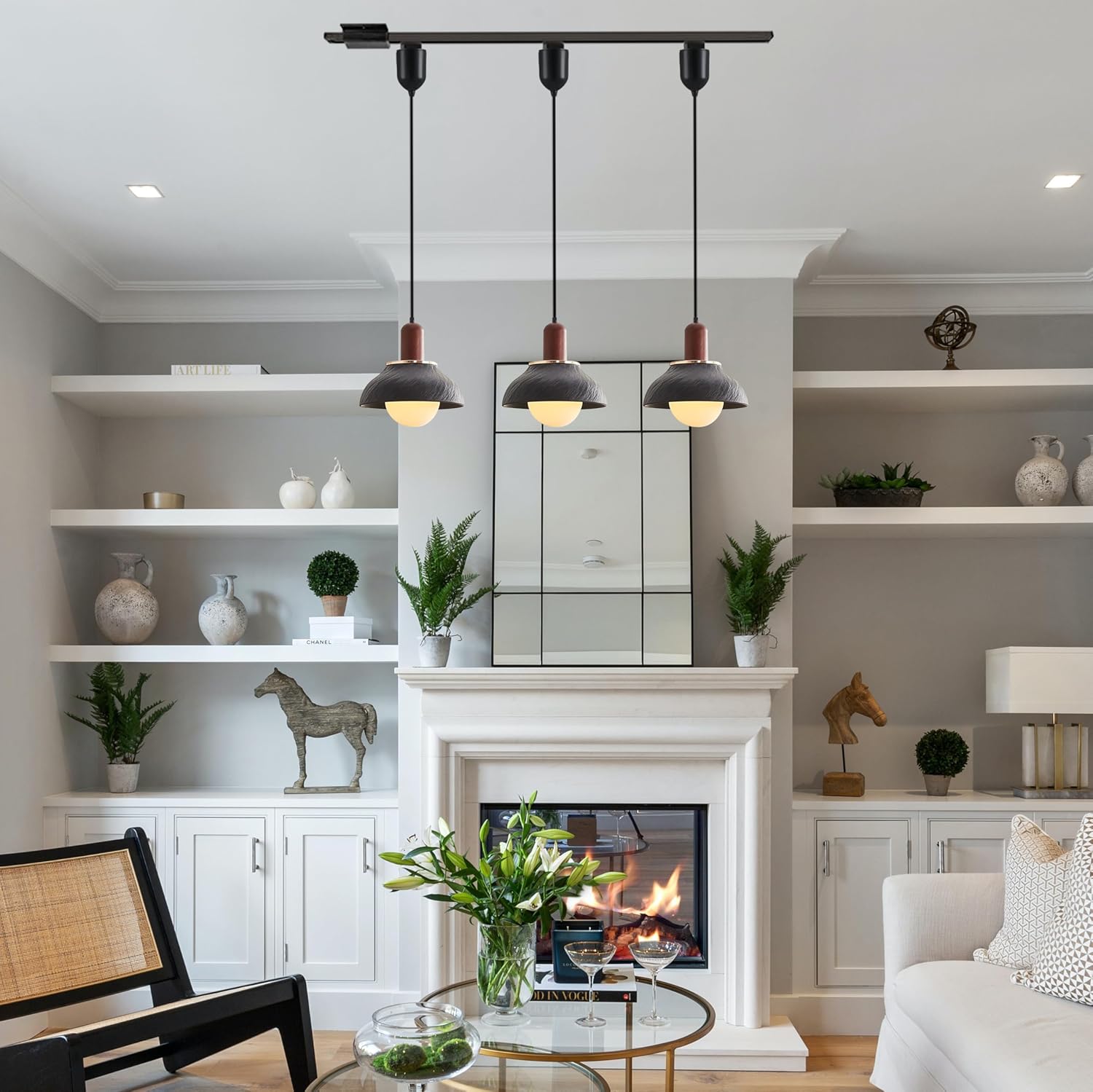 Kiven L Style Track Lighting Pendant with Black Ceramic Shade