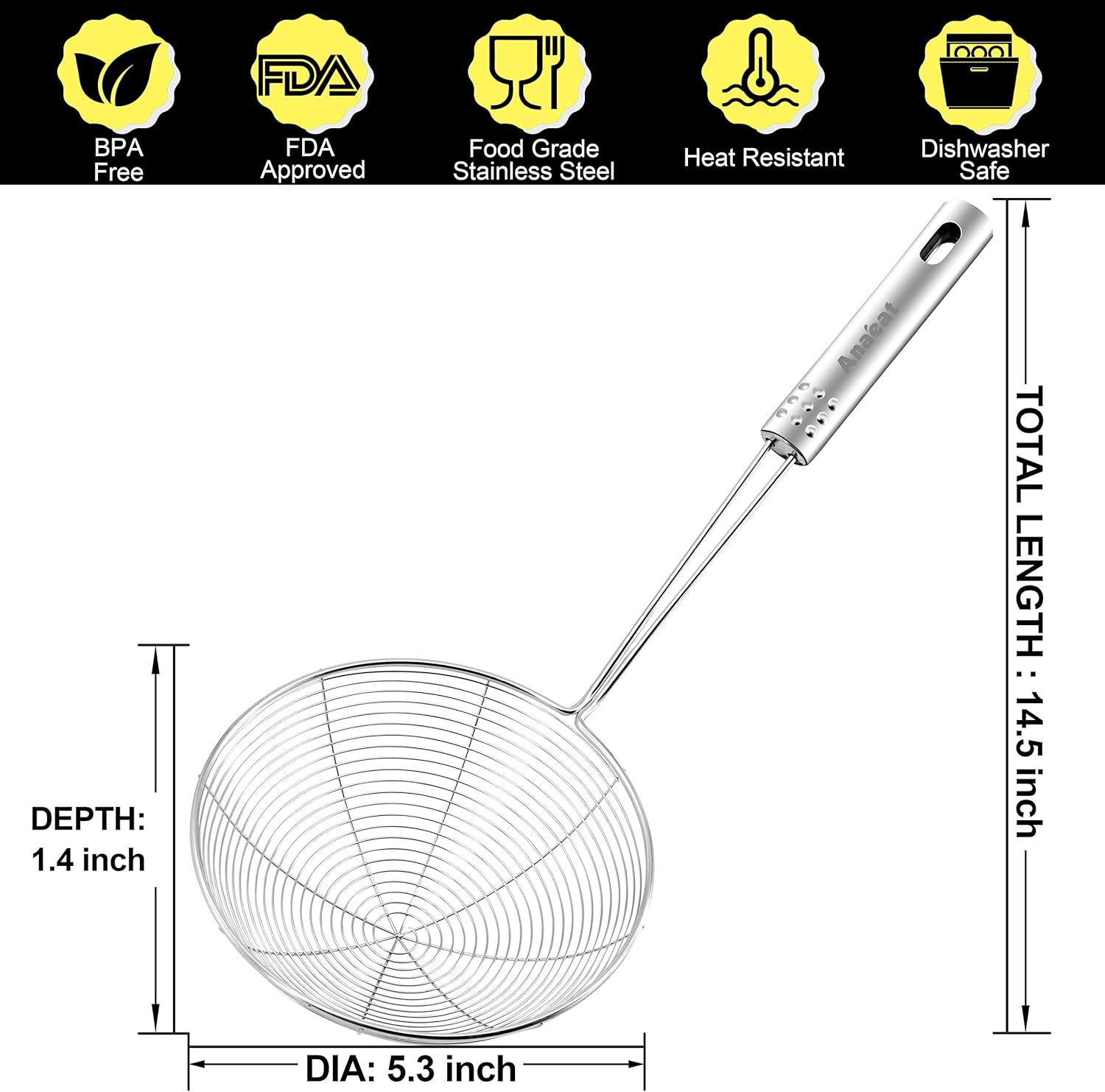Anaeat 53 Stainless Steel Spider Skimmer with Long Handle