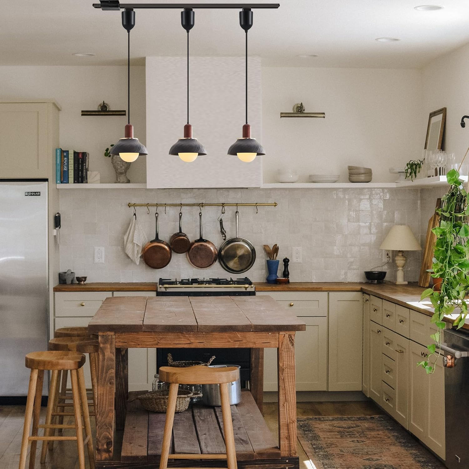 Kiven L Style Track Lighting Pendant with Black Ceramic Shade