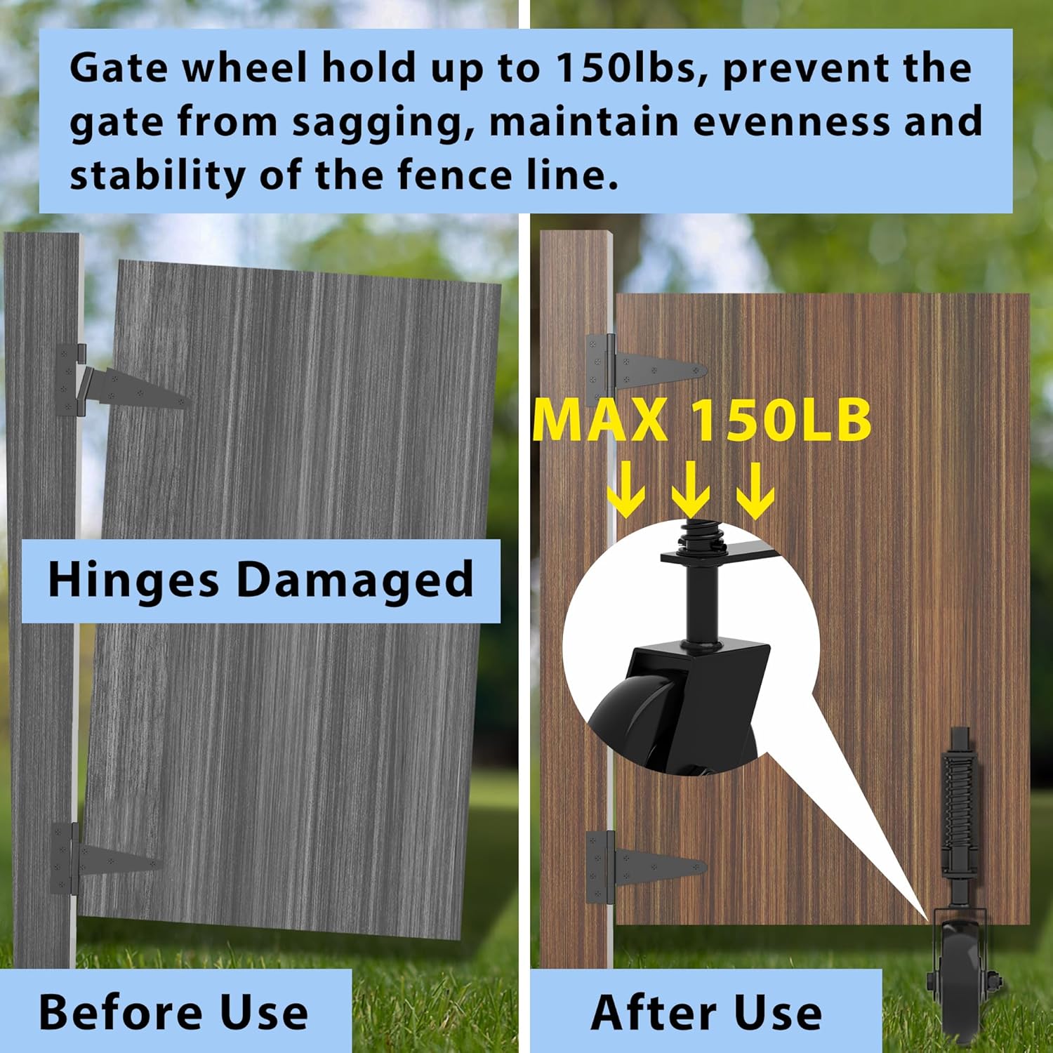Heavy Duty Gate Wheel 150 Lbs Capacity Perfect for GateFarmFence