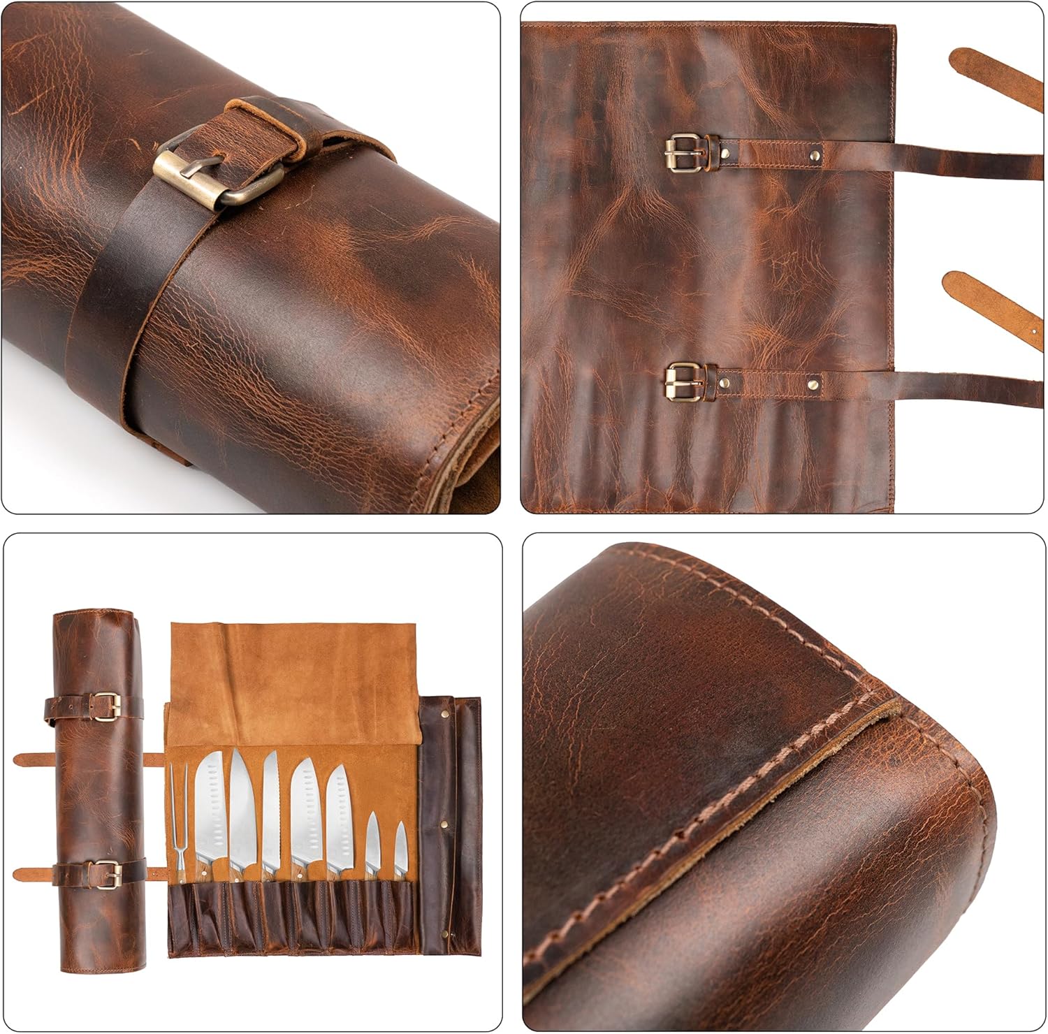 ELIZO Handcrafted Knife Roll Bag with 8 Slots