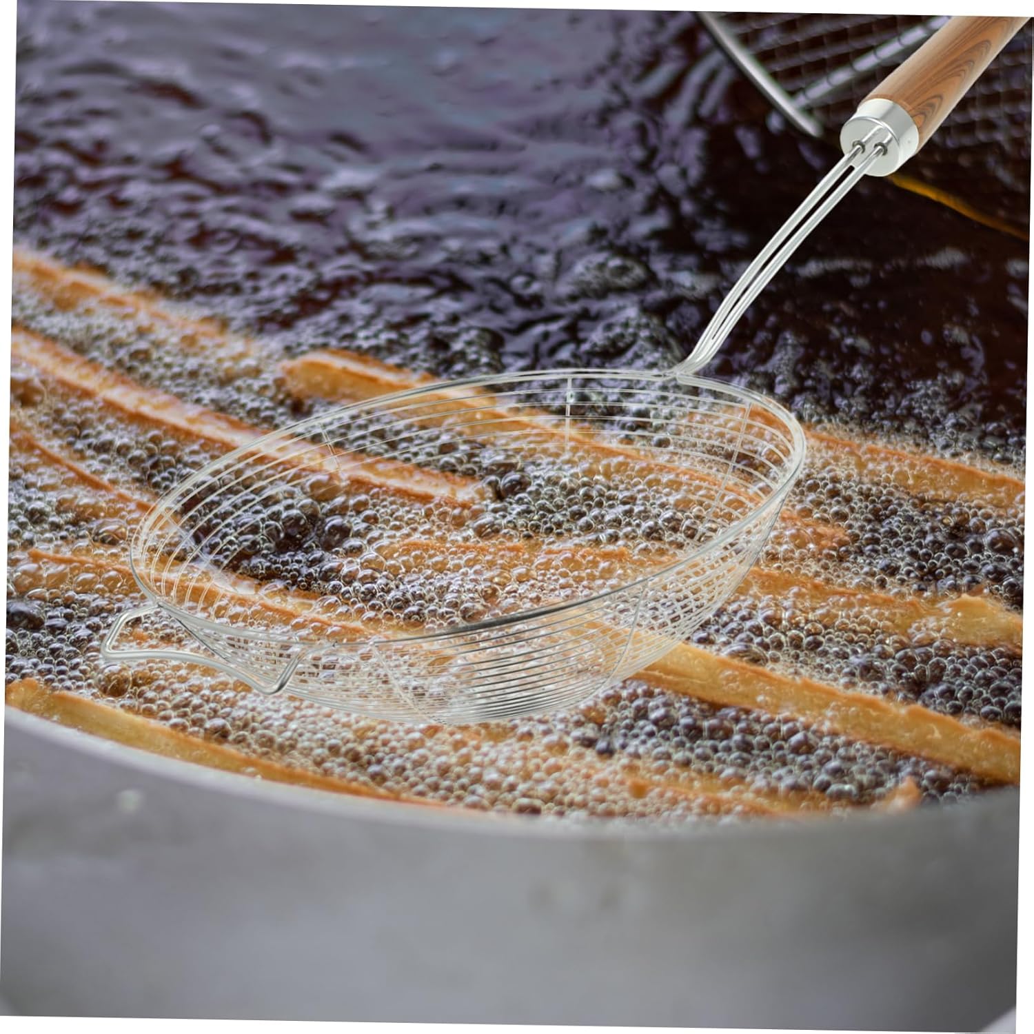 Luxshiny 304 Stainless Steel Skimmer Spoon with Wooden Handle