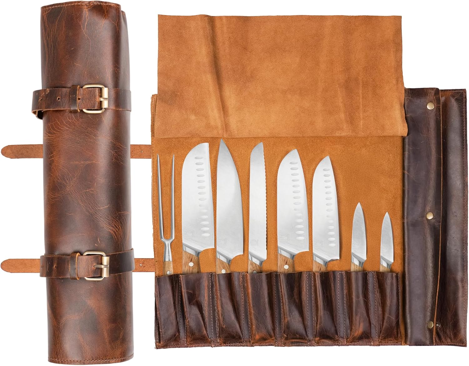 ELIZO Handcrafted Knife Roll Bag with 8 Slots