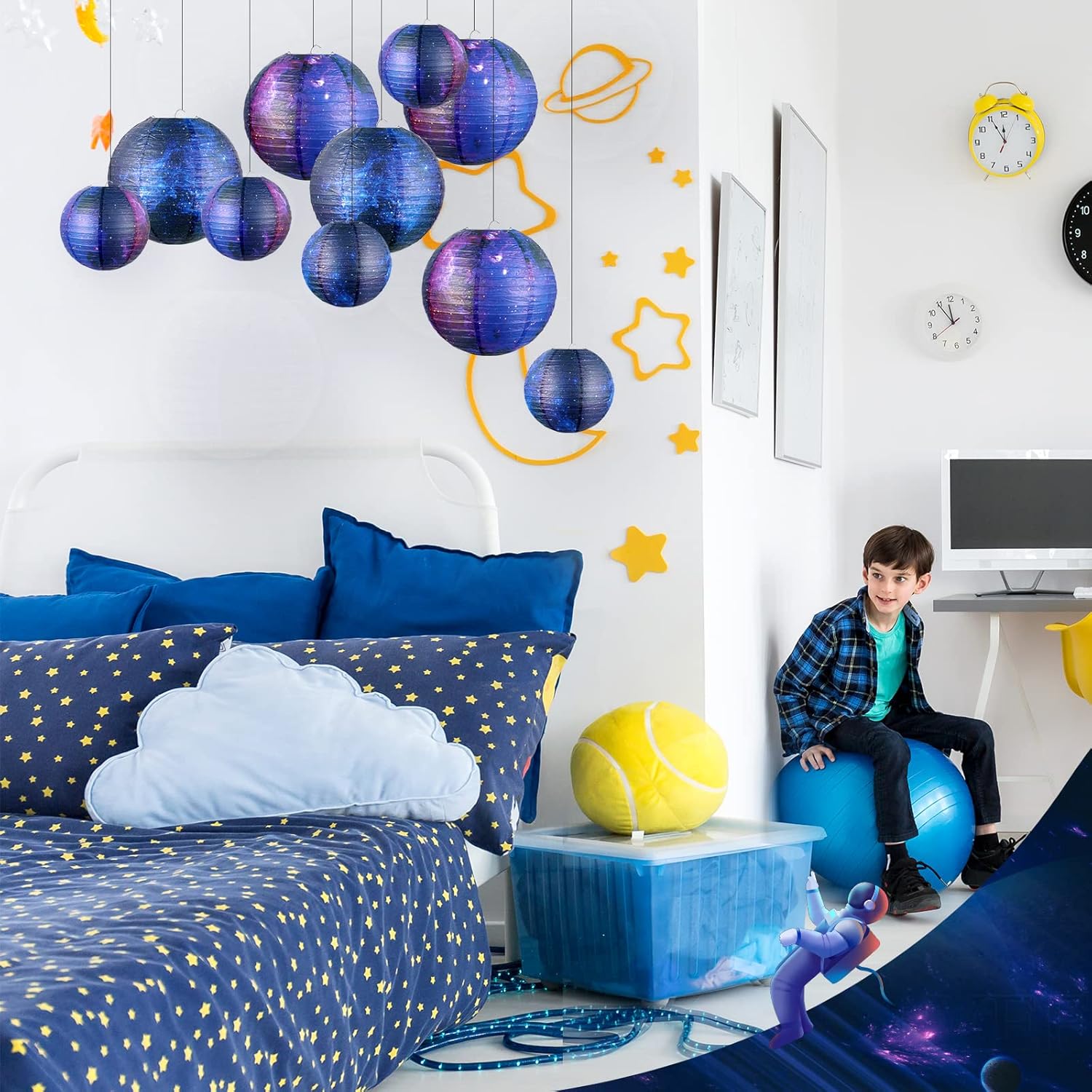 10 Piece Galaxy Print Paper Lanterns 8 Inch 6 Inch