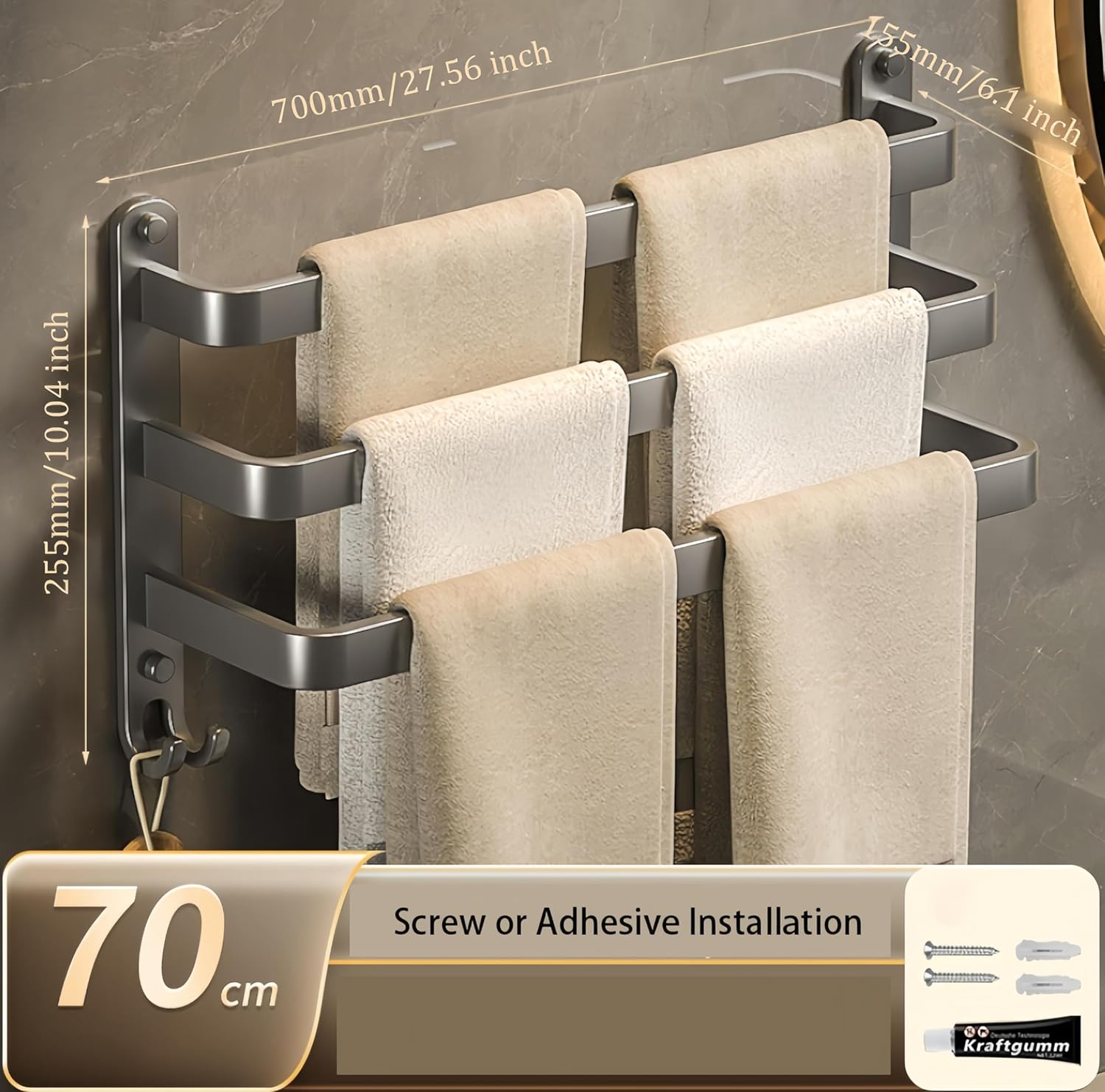 SEIDO 3-Tier Square Towel Rack 28 Inch Wall Mounted
