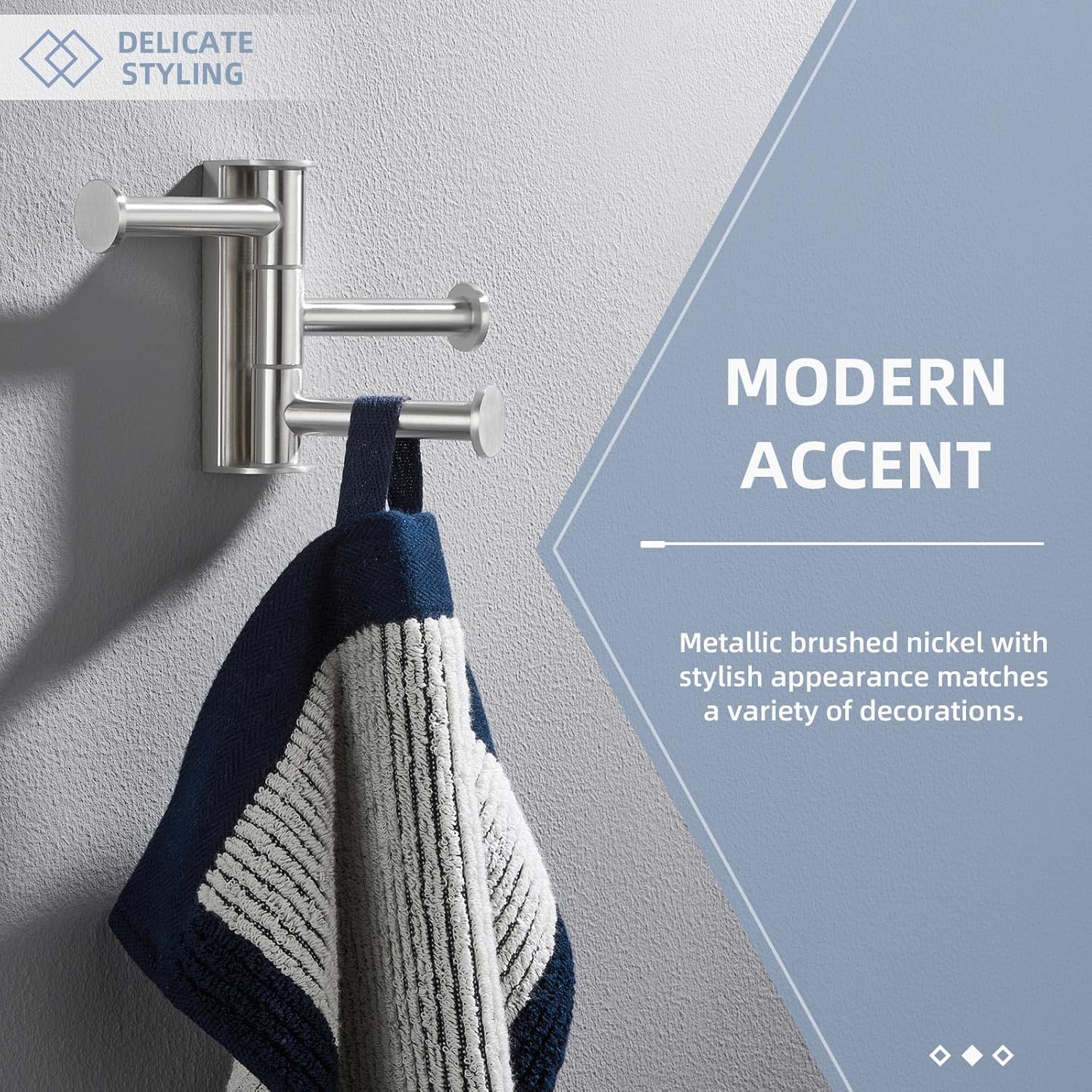 Angle Simple Swivel Towel Hook - 3 Arms Brushed Nickel