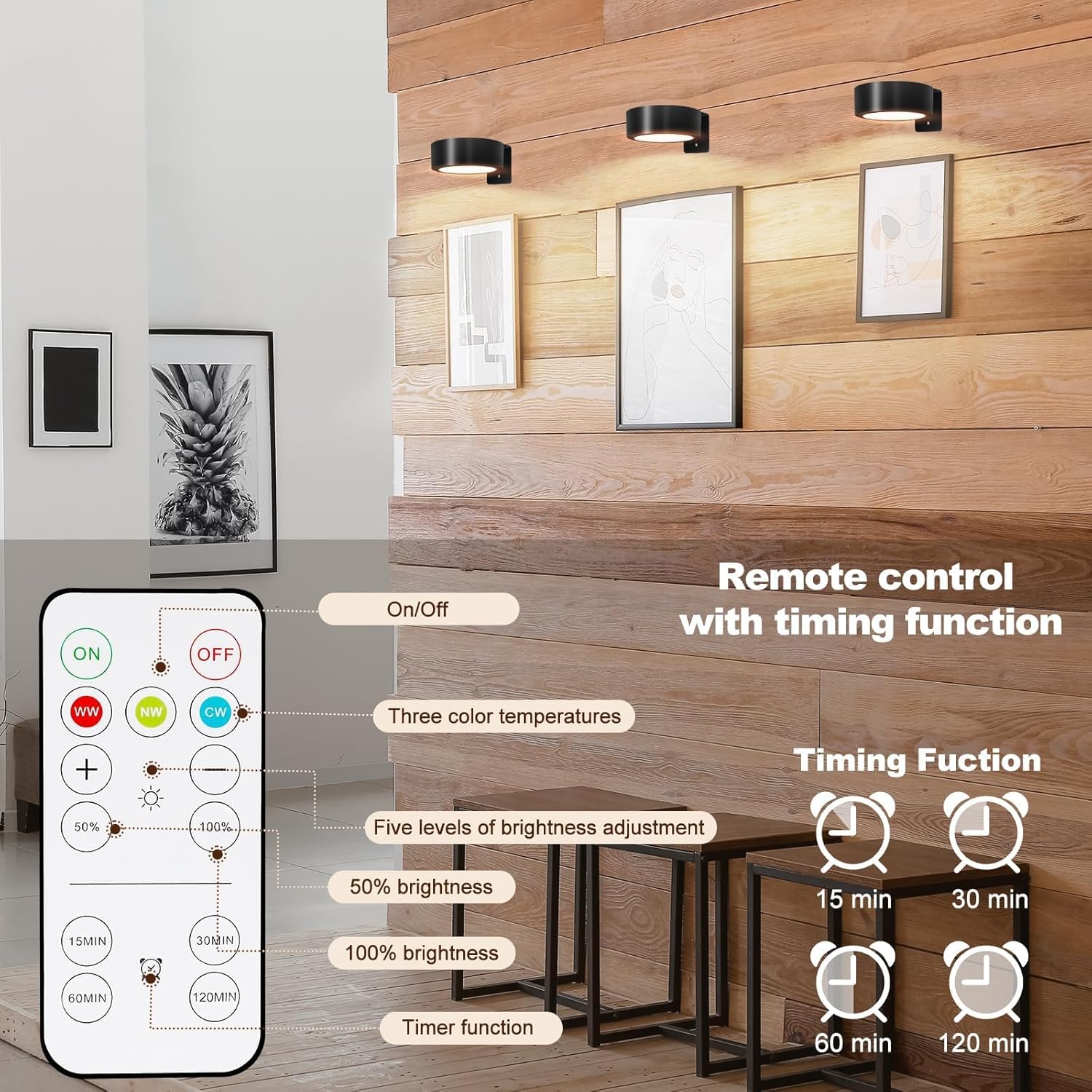 TTQ 4PCS Magnetic Wall Light with 3 Modes Dimmable