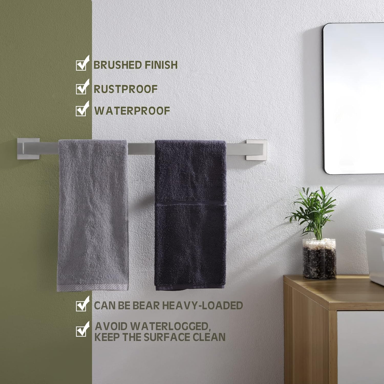 KOKOSIRI 24 Inch Brushed Nickel Towel Bar and Ring