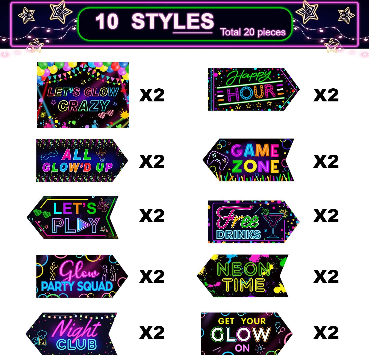 Gueevin Glow-in-the-Dark Party Decorations 20 Pcs