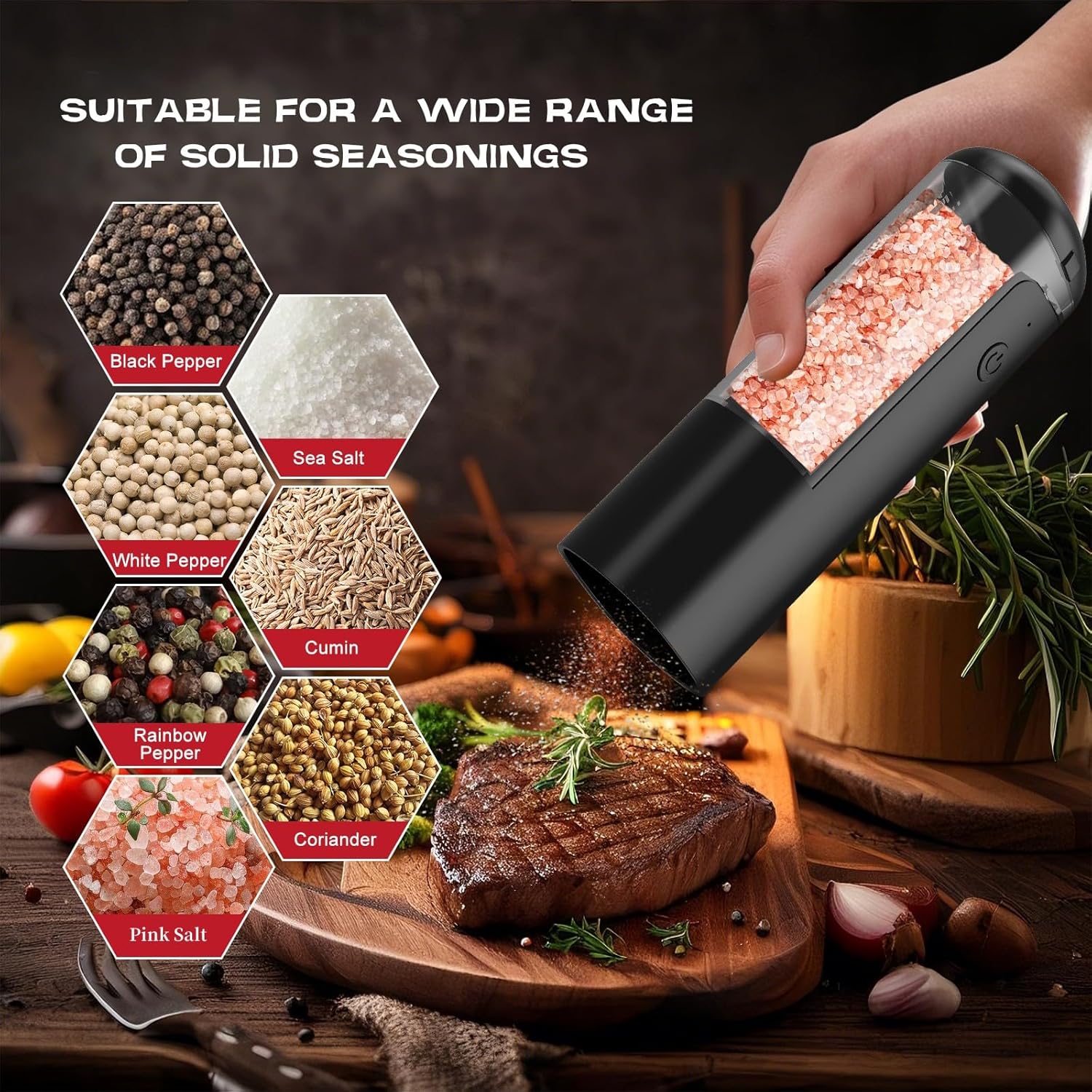 Electric Salt Pepper Grinder Set with LED Light and Adjustable Coarseness