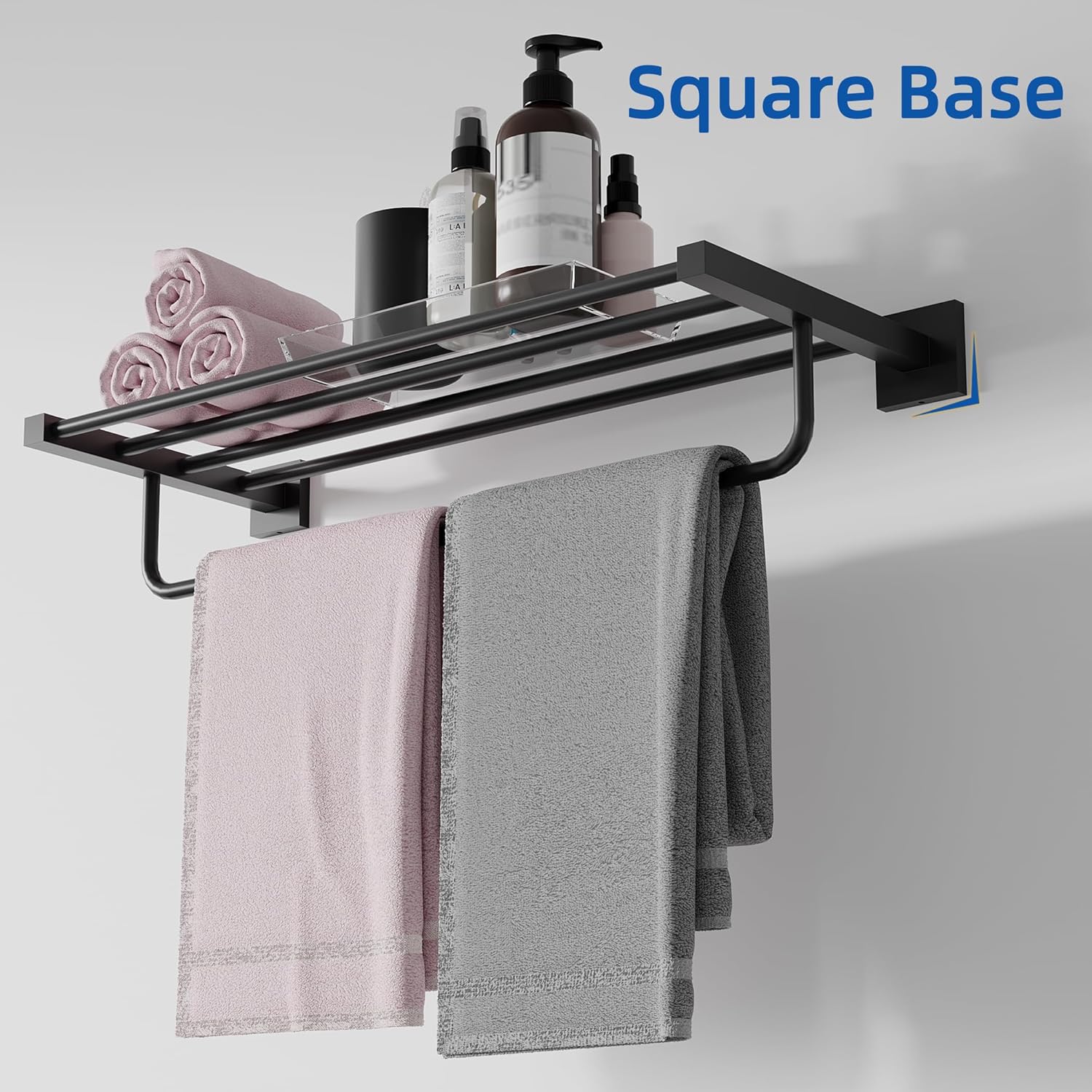 RUACQ 24inch Matte Black Towel Rack for Bathroom