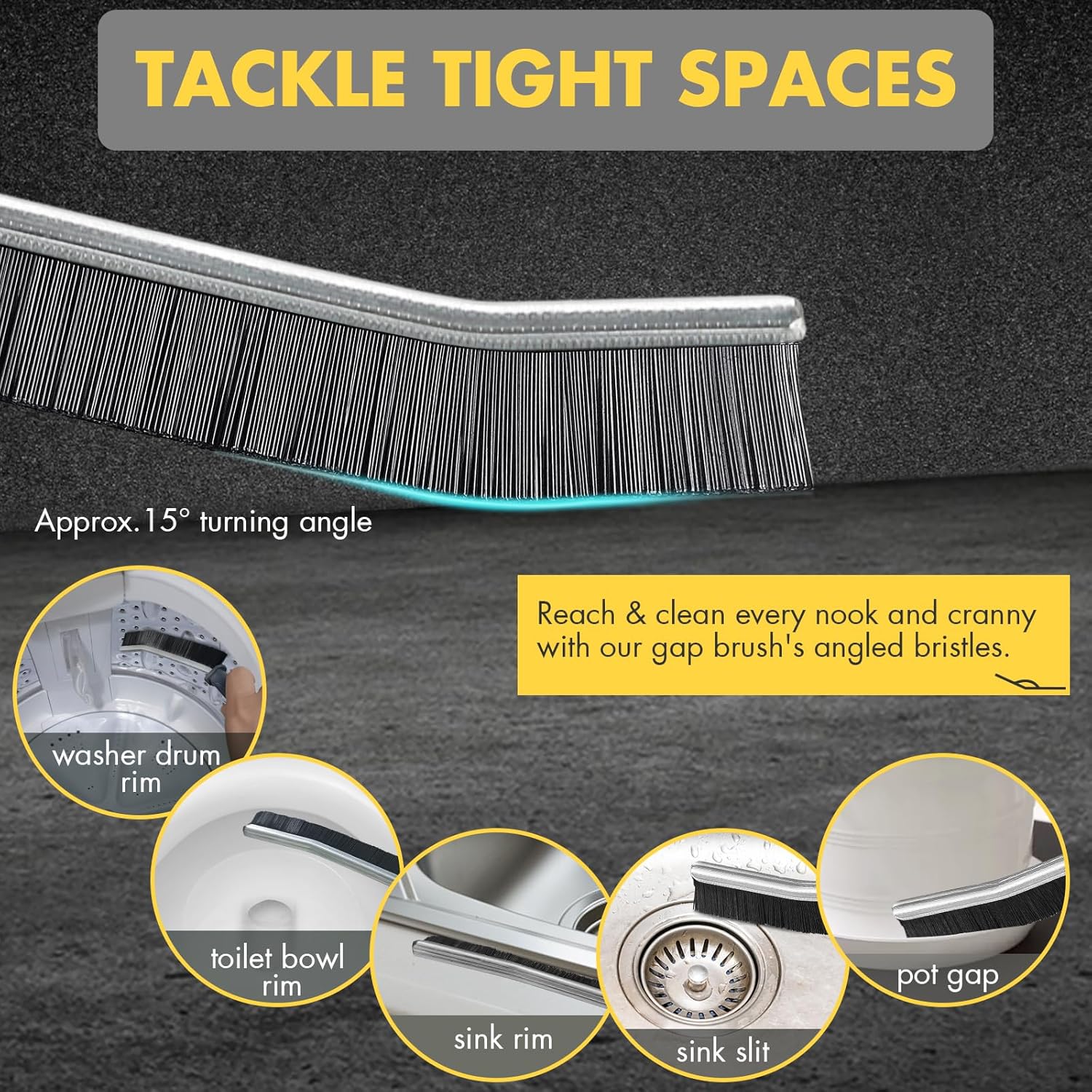 3Pcs Crevice Cleaning Brush Set Hard Bristle for Small Spaces