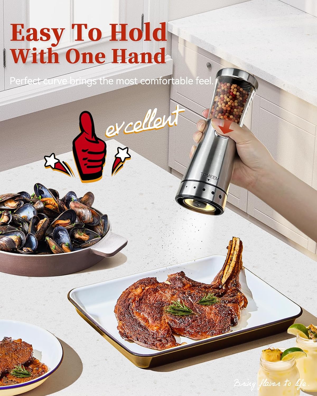 TOMEEM Electric Salt Pepper Grinder Set with Storage Base