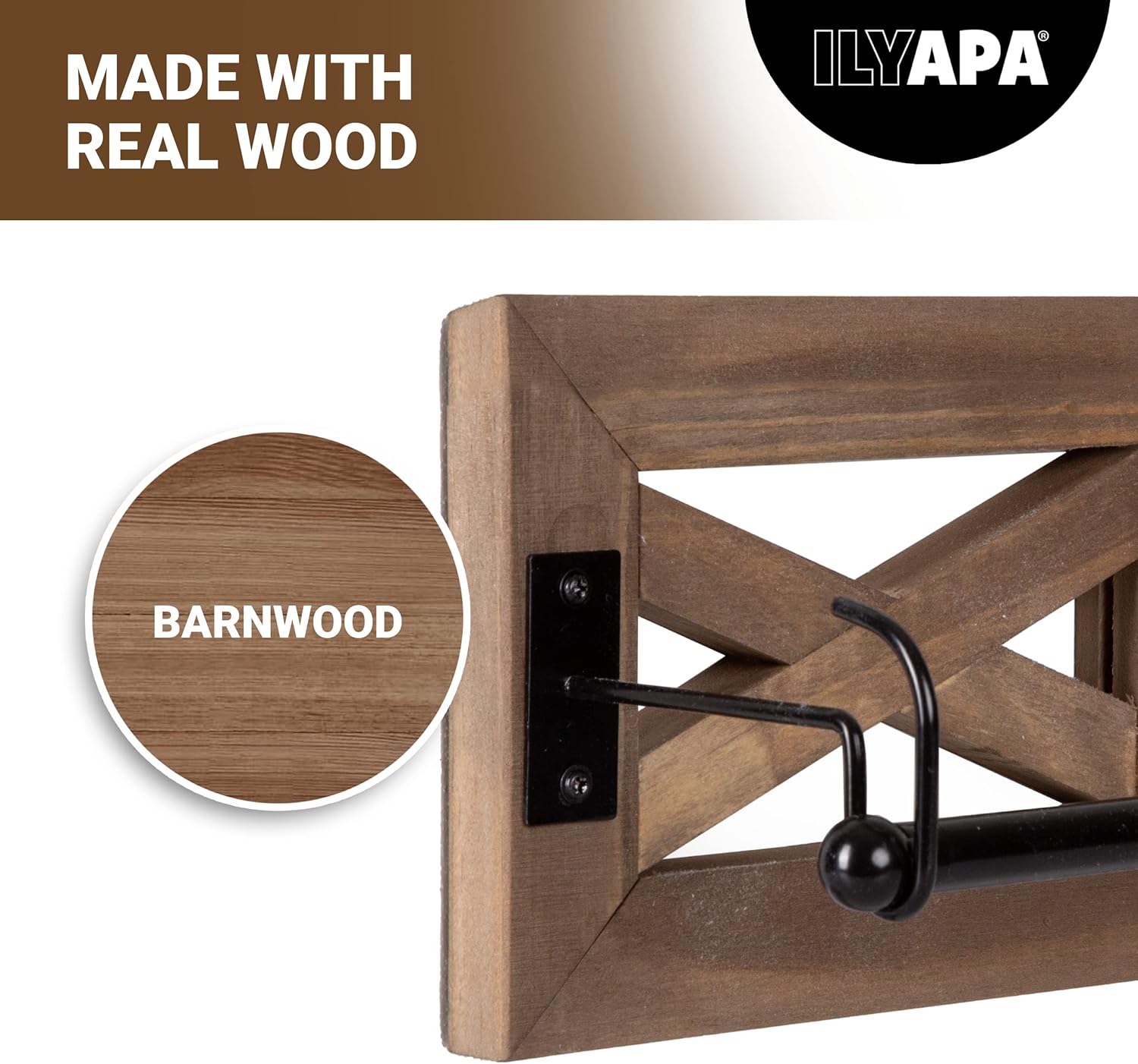 Ilyapa Farmhouse Toilet Paper Holder - Rustic Wood Wall Mount
