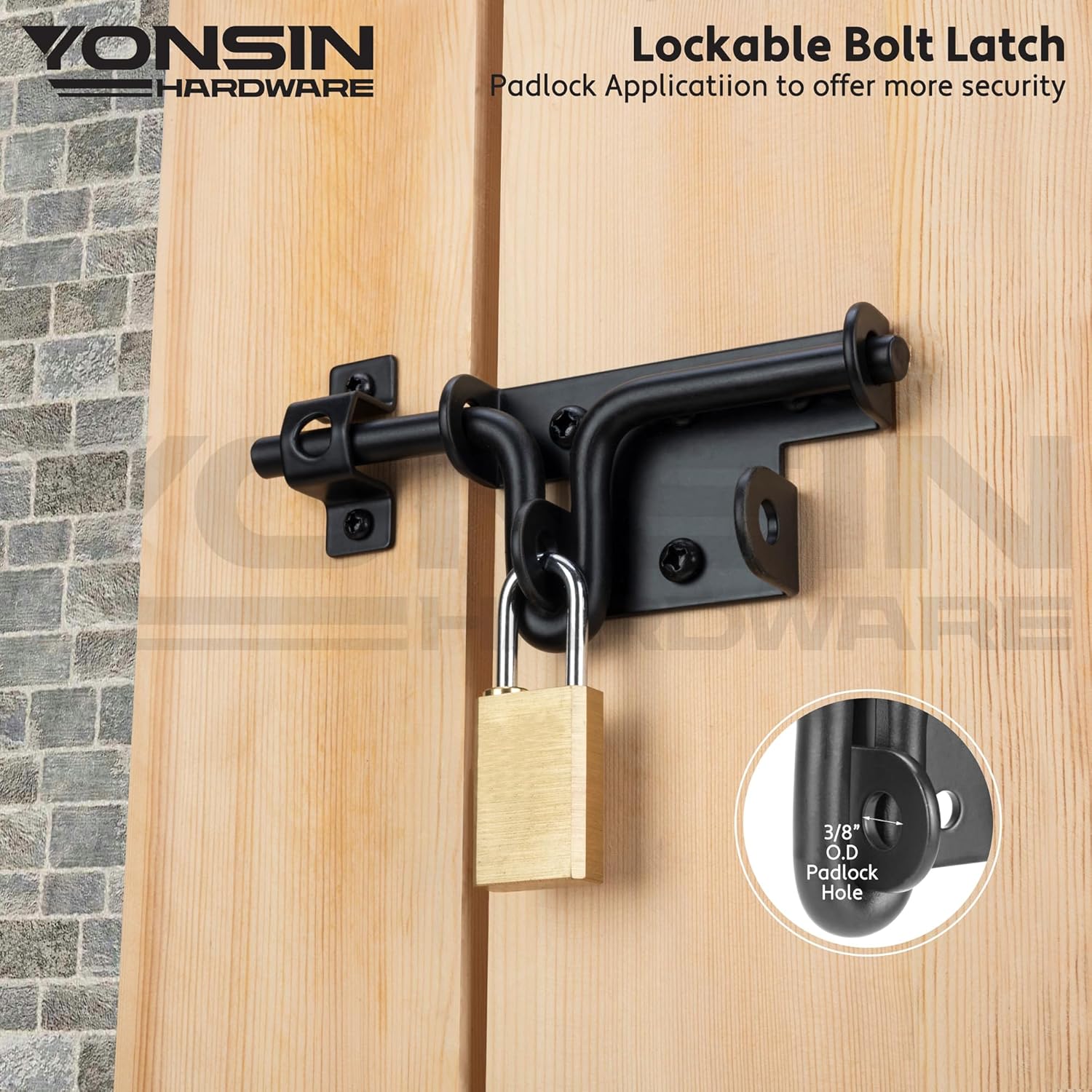 4-Piece Slide Bolt Gate Latch Black - Heavy Duty for Wooden Fence