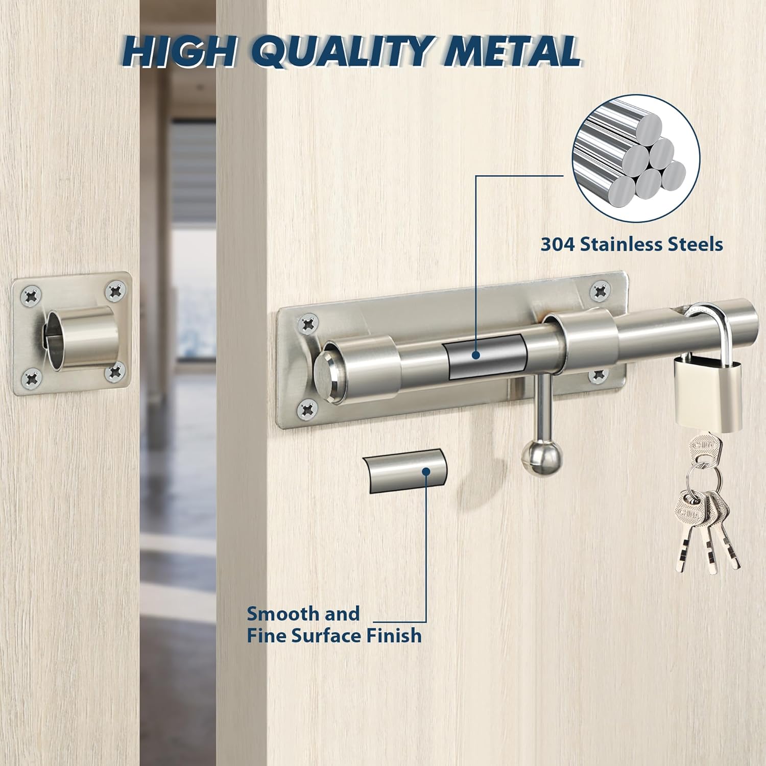 Durable 8-Inch Stainless Steel Slide Bolt Latch