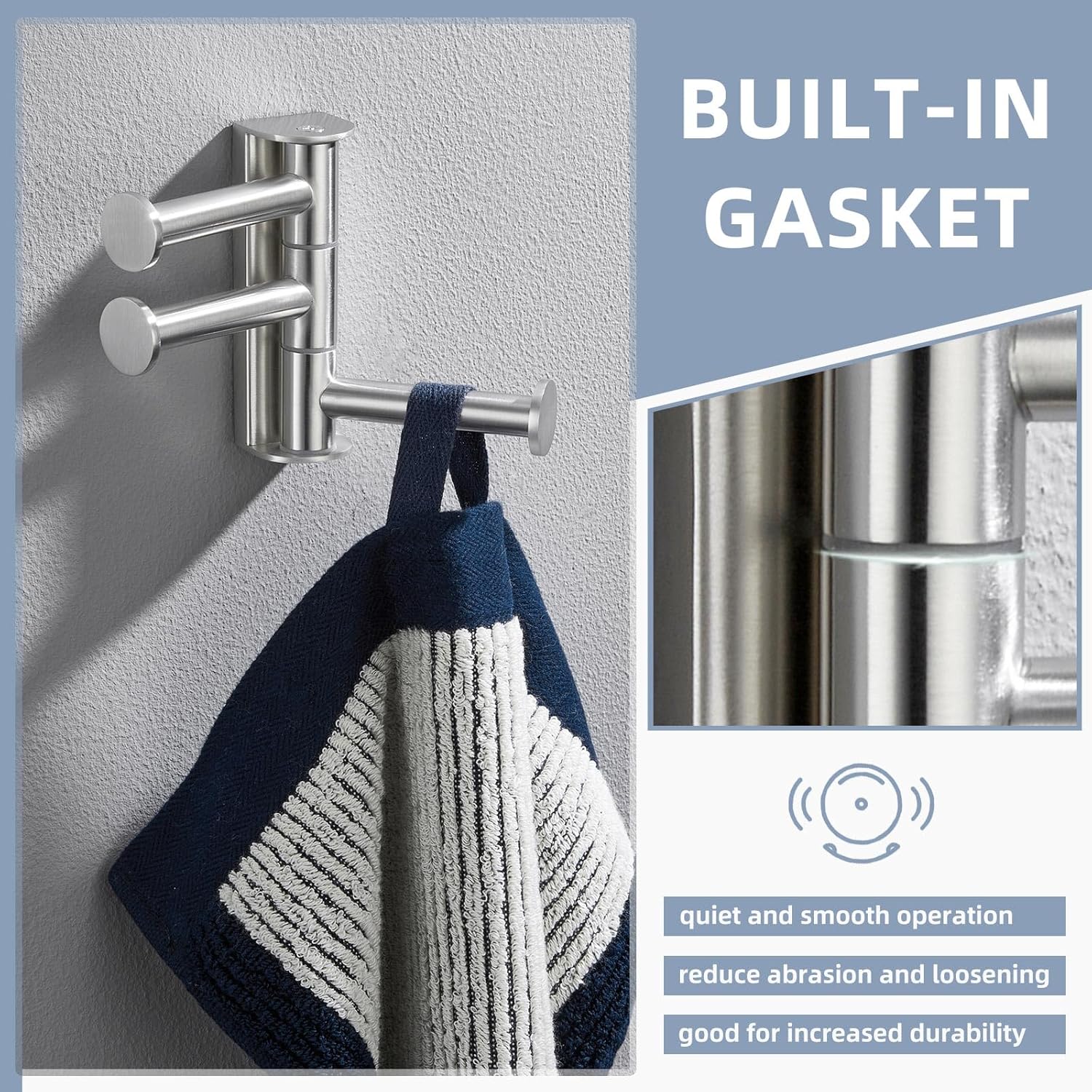 Angle Simple Swivel Towel Hook - 3 Arms Brushed Nickel