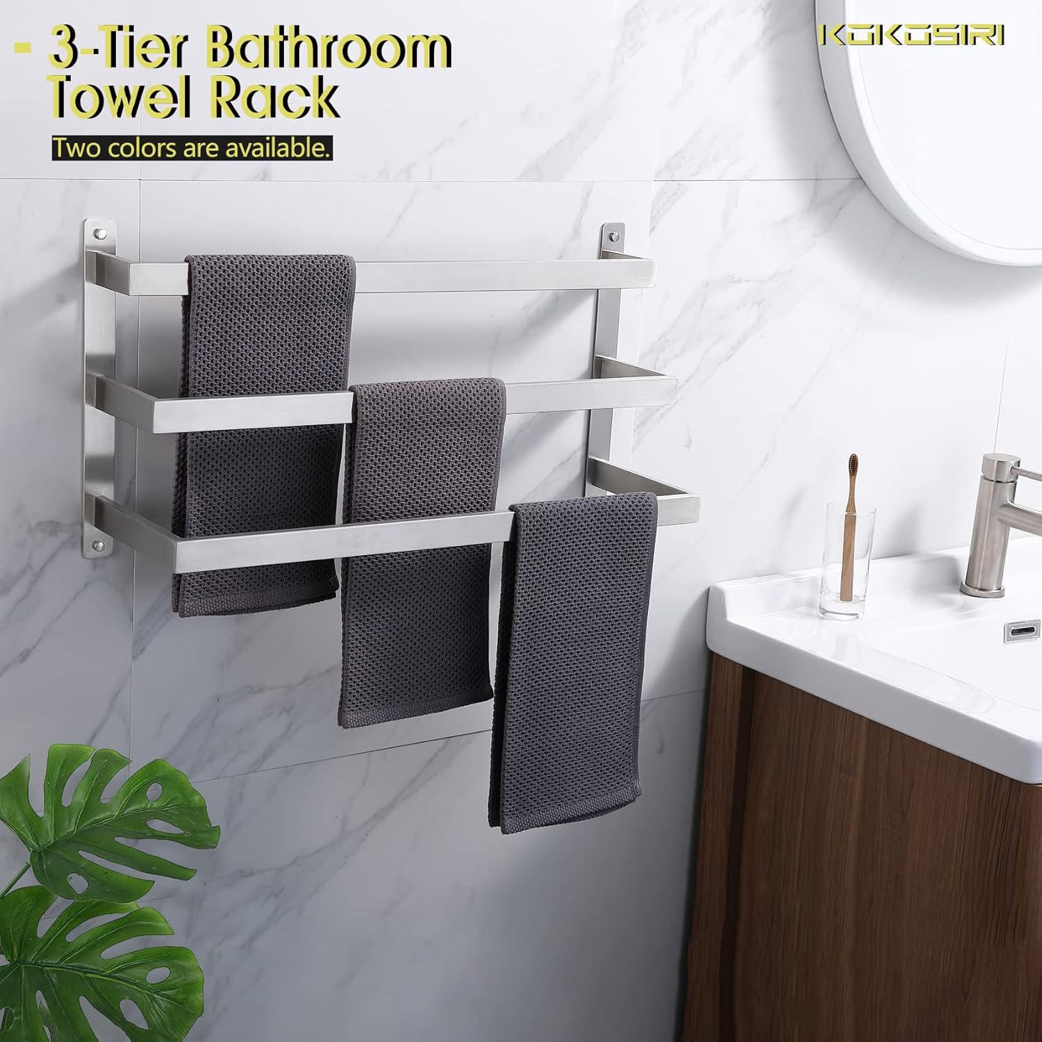 KOKOSIRI 3-Tier Towel Shelf Brushed Nickel