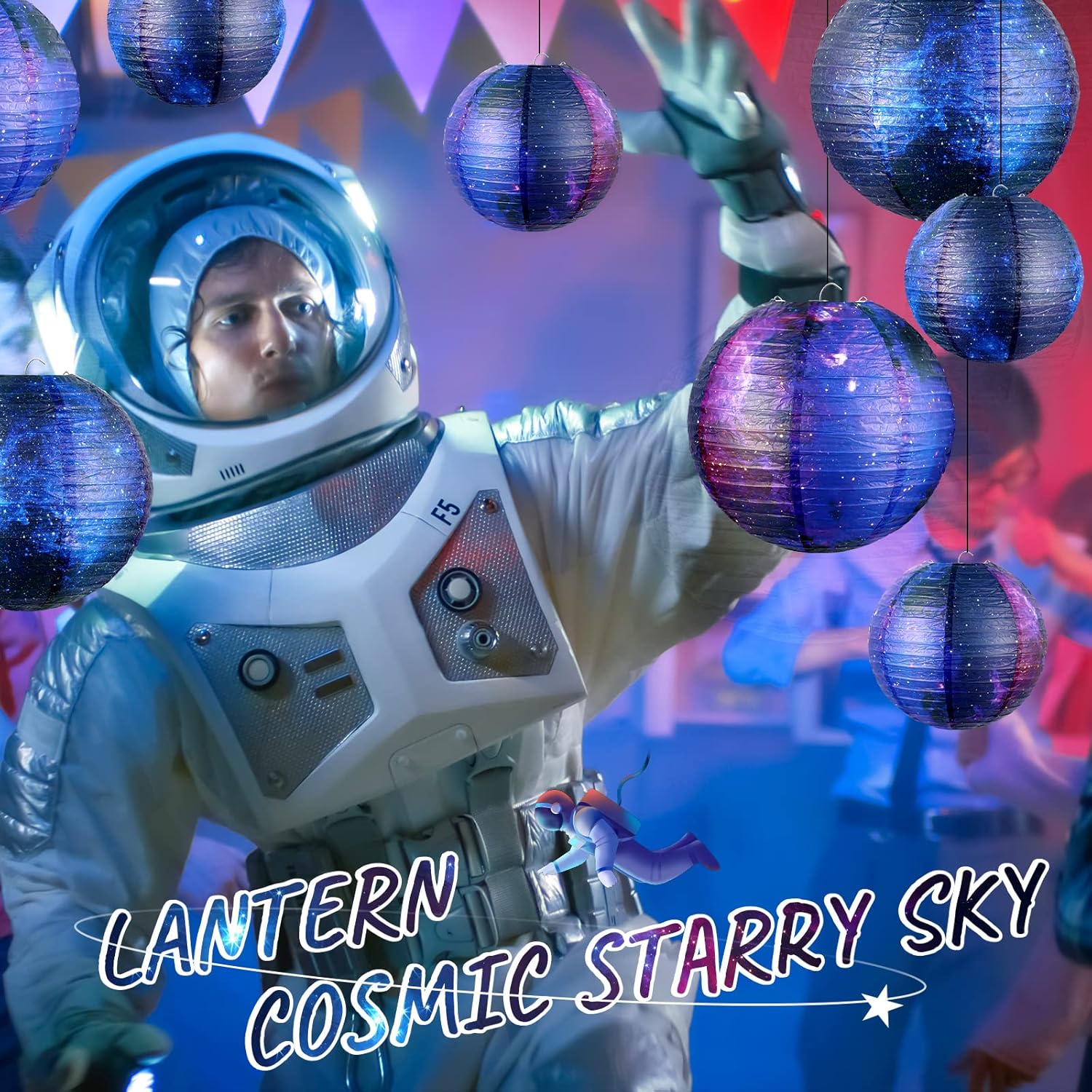 10 Piece Galaxy Print Paper Lanterns 8 Inch 6 Inch