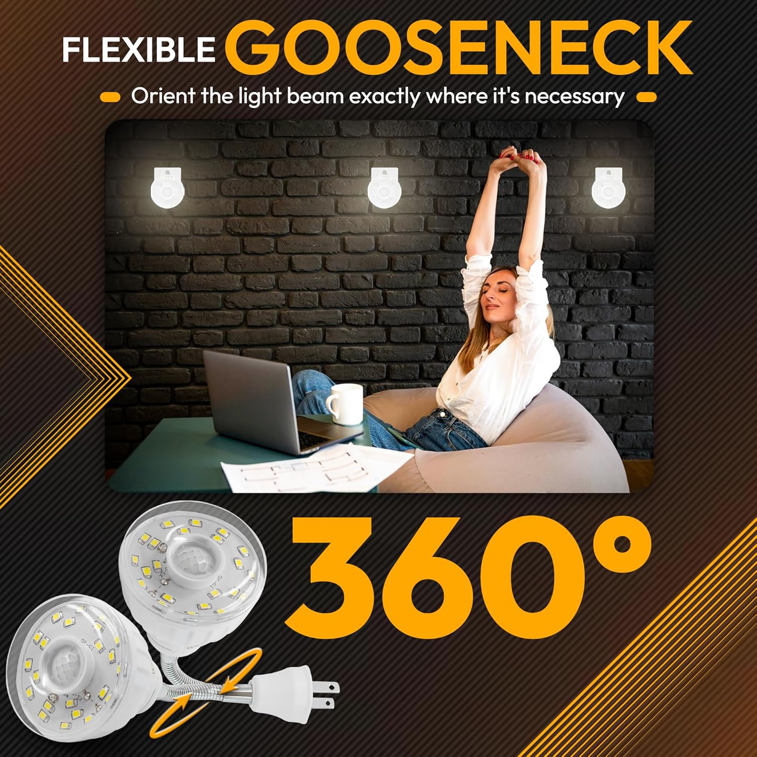 ShopN5 LED Motion Sensor Night Light with Flexible Neck