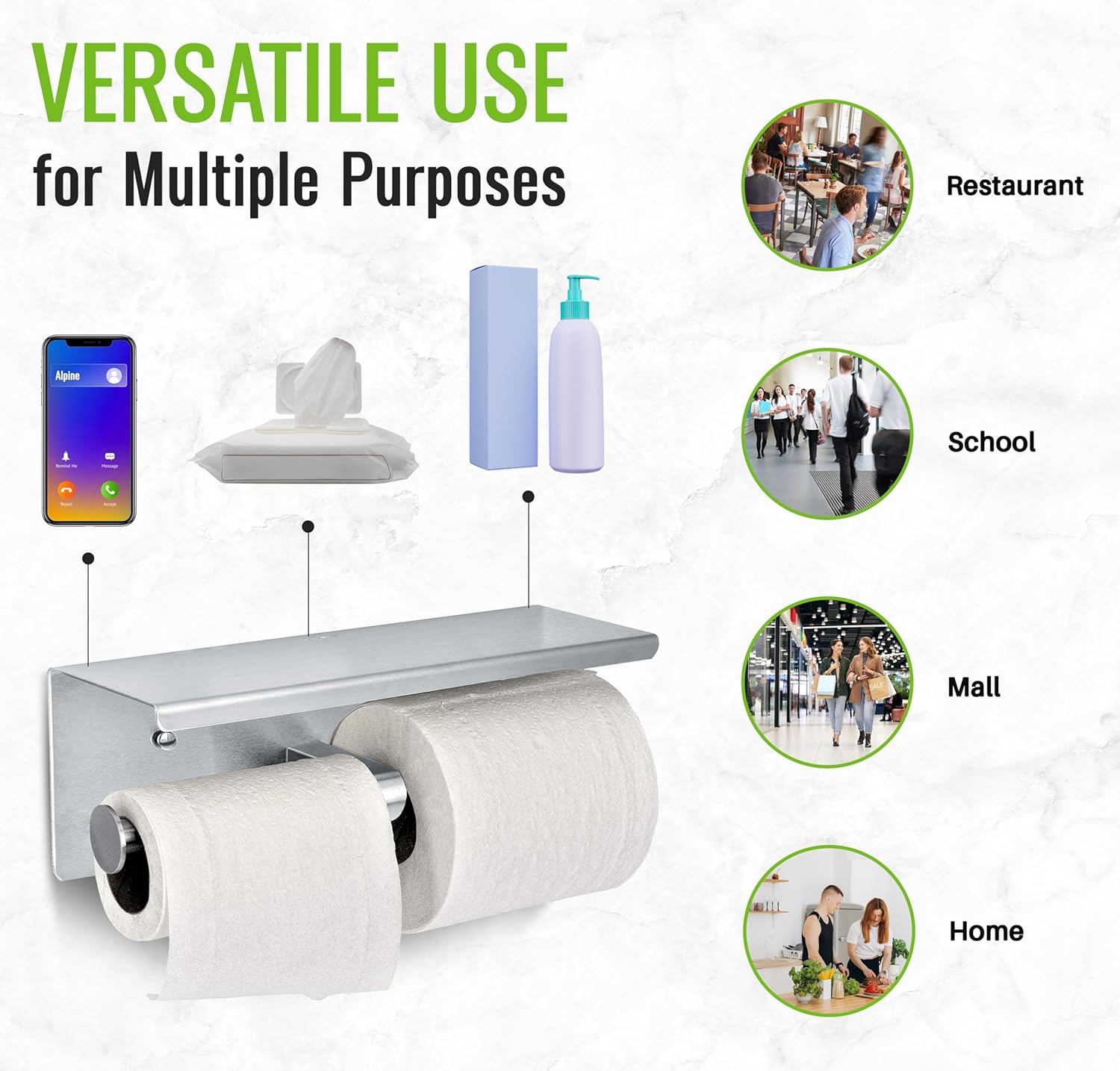 Alpine Double Roll Toilet Paper Holder with Shelf 1