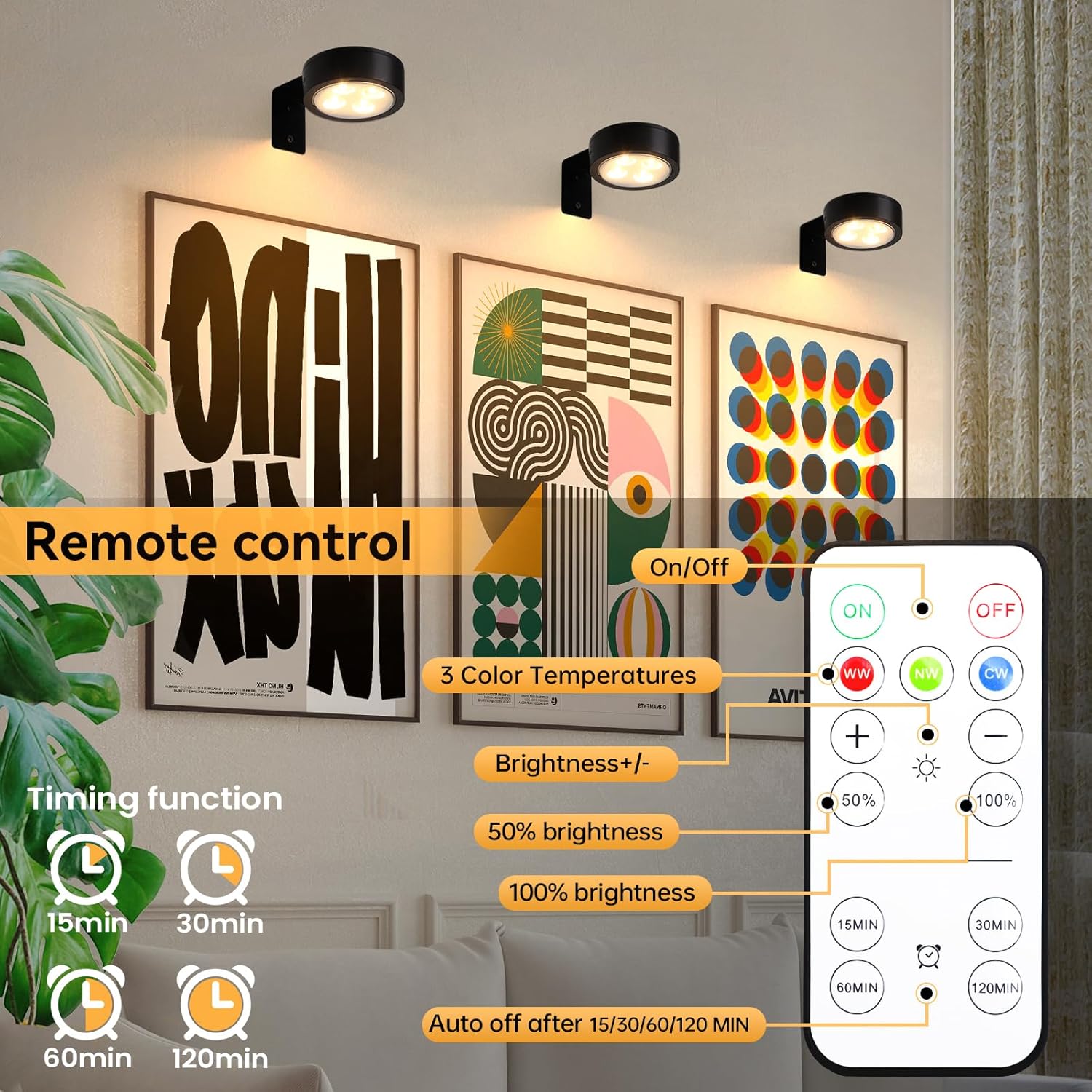 KELUOLY 4-Pack Picture Light with Remote and Dimmable Timer