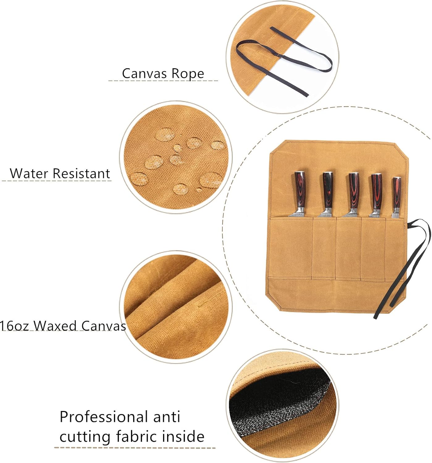 Denifiter Knife Roll - Durable Waxed Canvas with Cut Resistant Lining