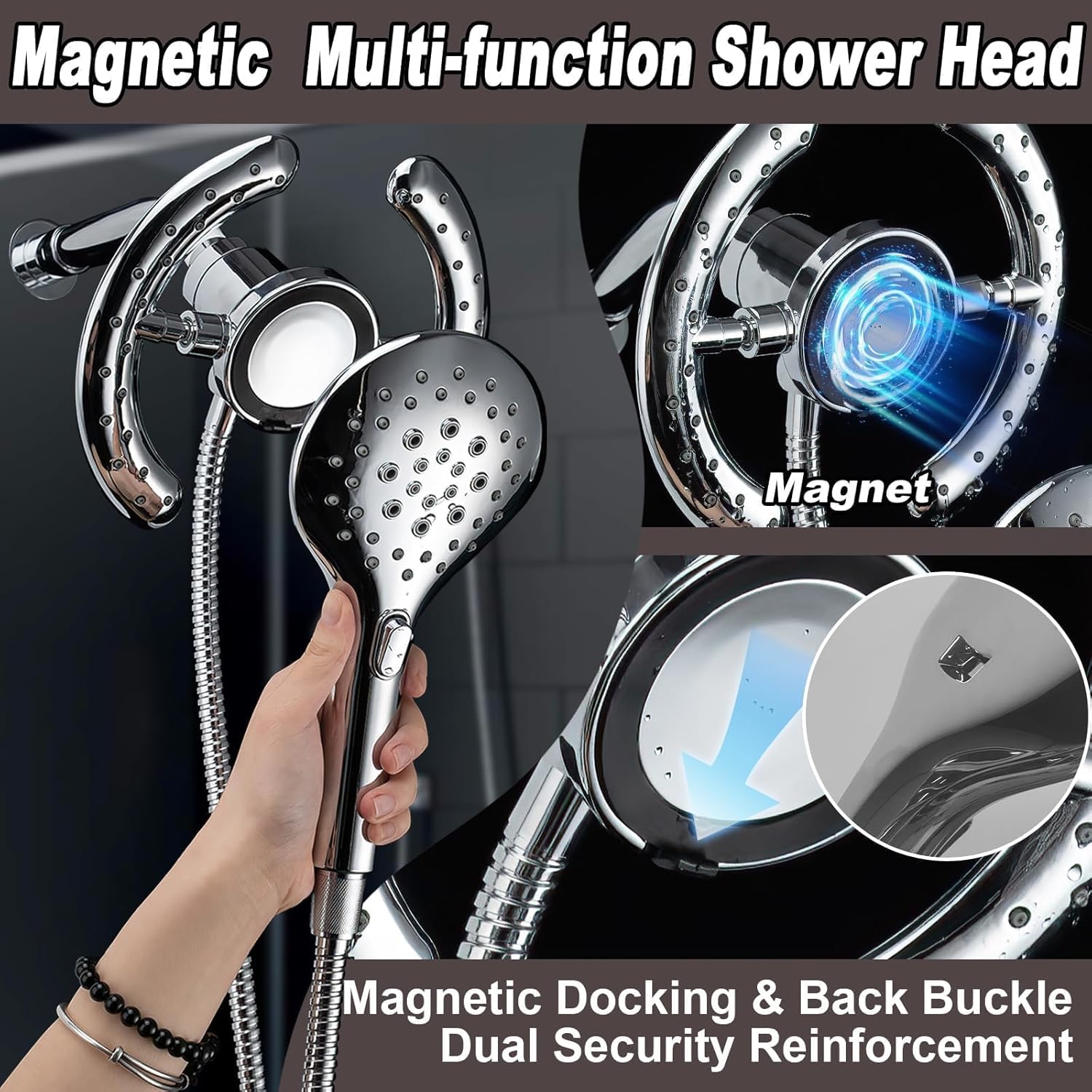 High-Pressure Dual Shower Head with Magnetic Bellearly