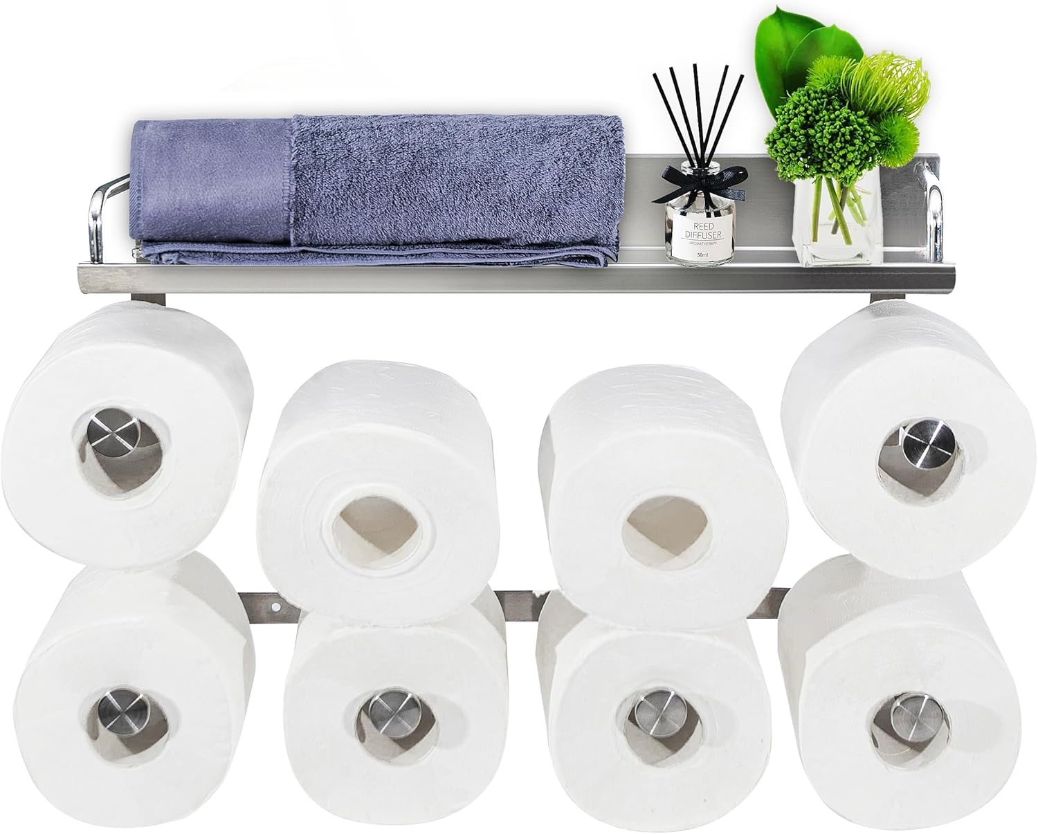 Toilet Paper Holder with Shelf and Towel Rack - 14 Rolls Storage