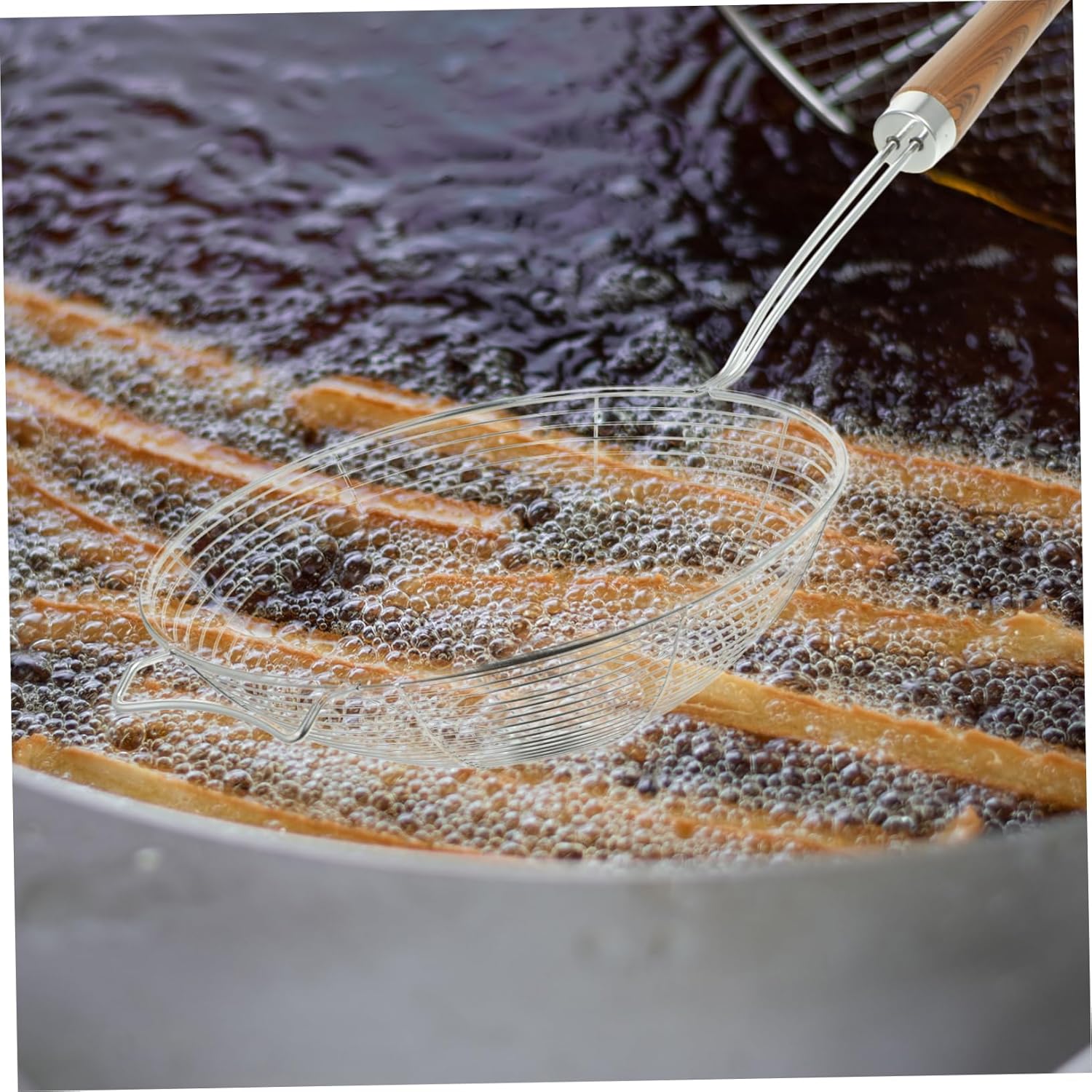 304 Stainless Steel Colander with Wooden Handle Spider Skimmer