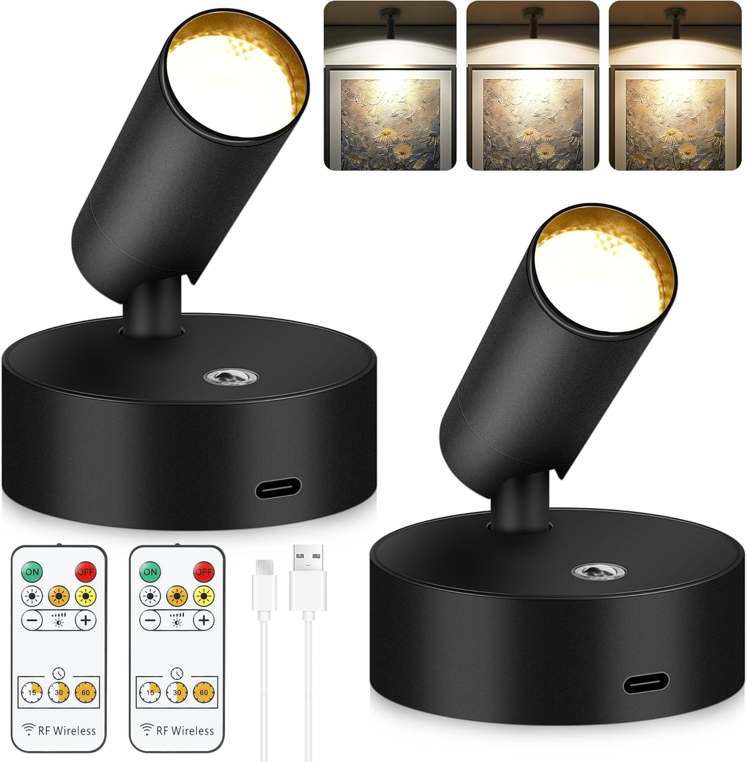 2-Pack Rechargeable LED Spotlight with Remote Control