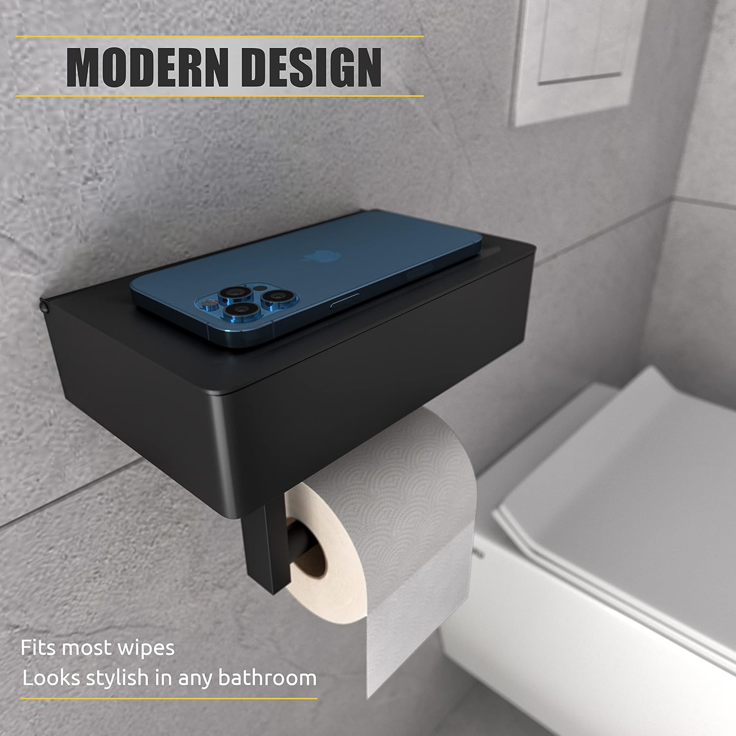 Matte Black Self-Adhesive Toilet Paper Holder