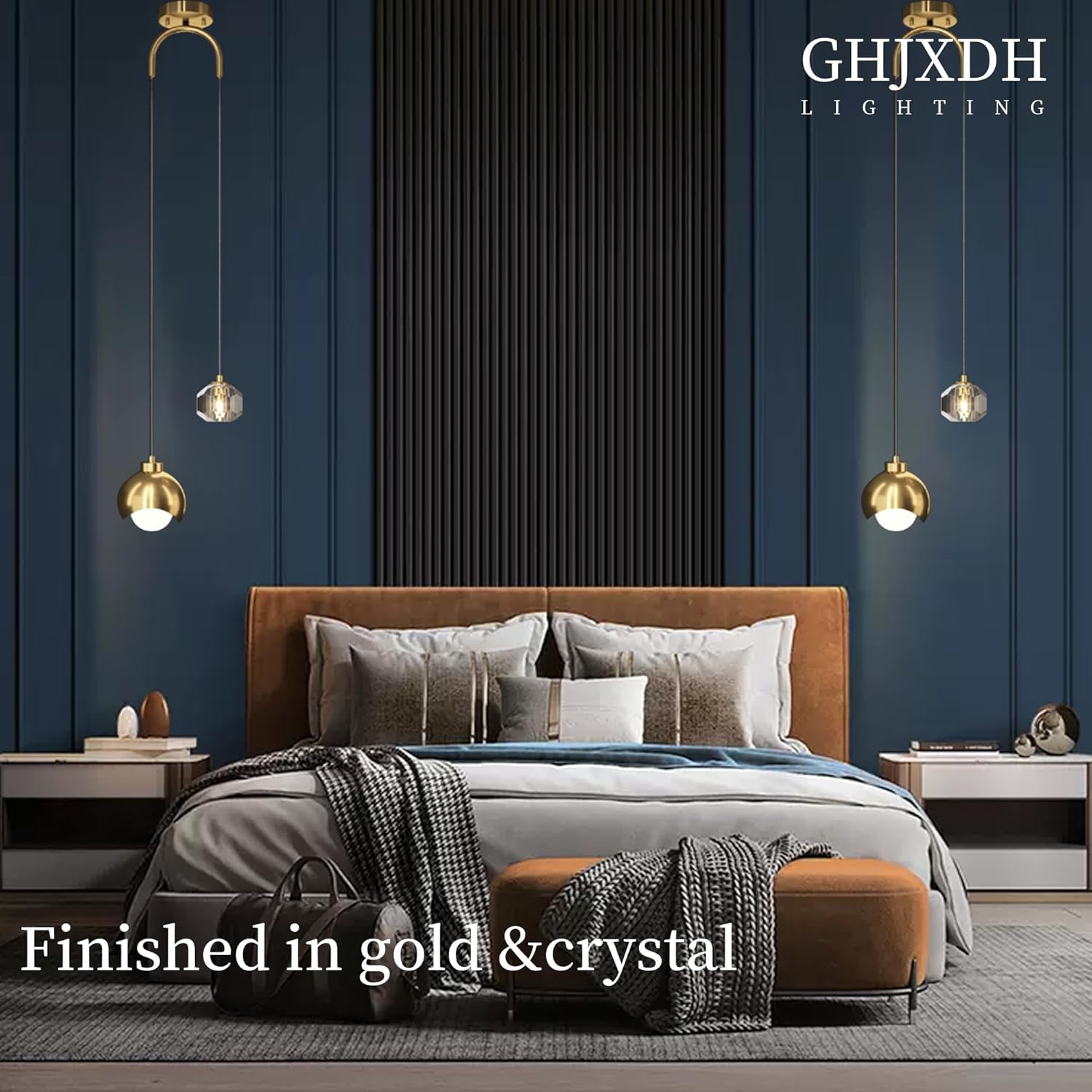 Modern Gold Chandelier Light Fixture with Crystal 79 Inch Dimmable LED Bulb