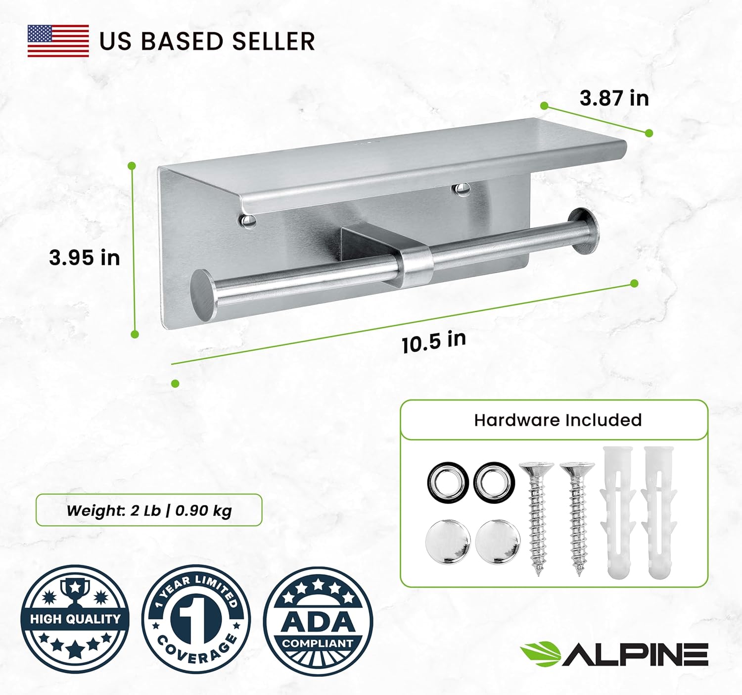 Alpine Double Roll Toilet Paper Holder with Shelf 1