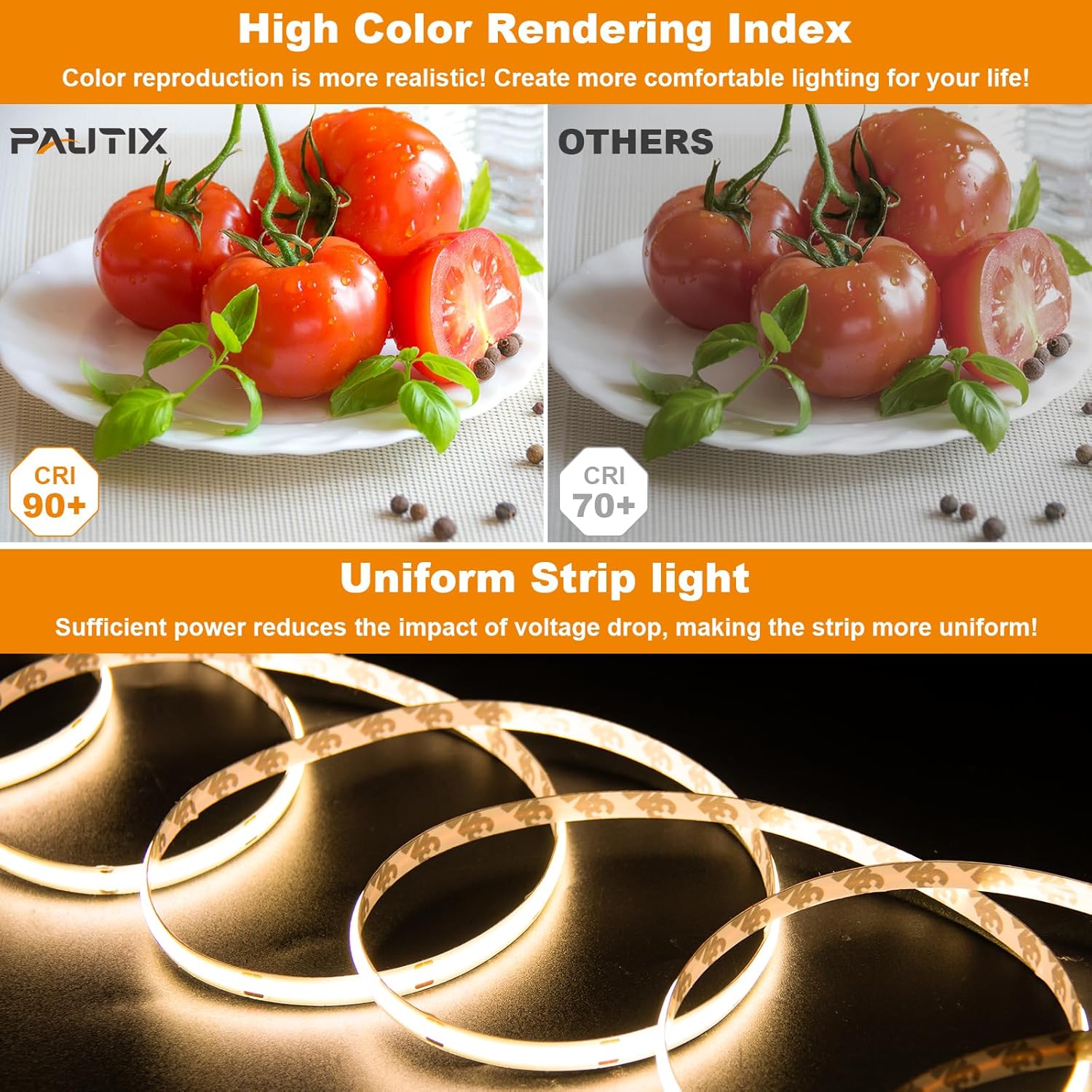PAUTIX Dimmable 2700K Warm White COB LED Strip Light 504LEDsm