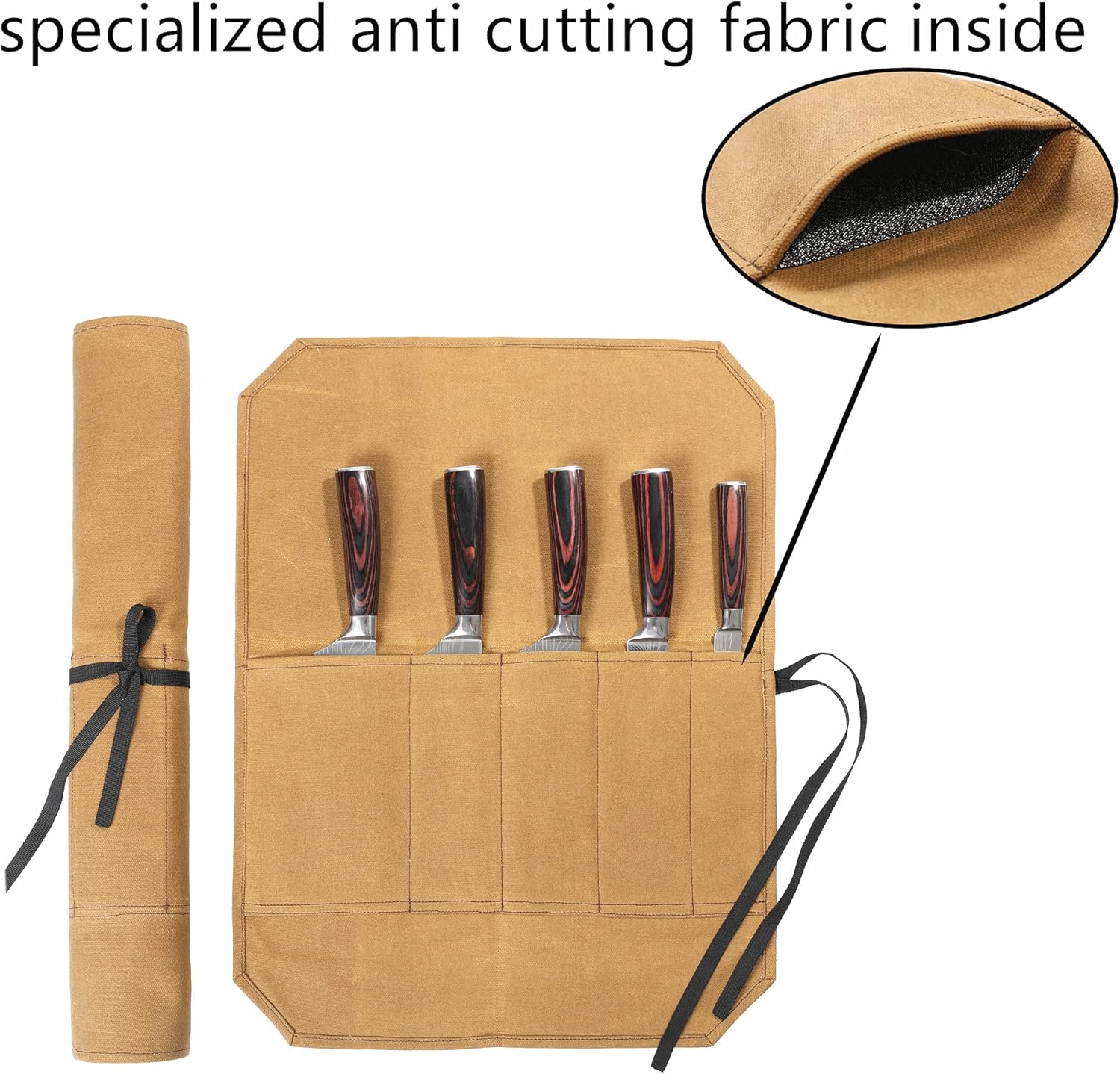 Denifiter Knife Roll - Durable Waxed Canvas with Cut Resistant Lining