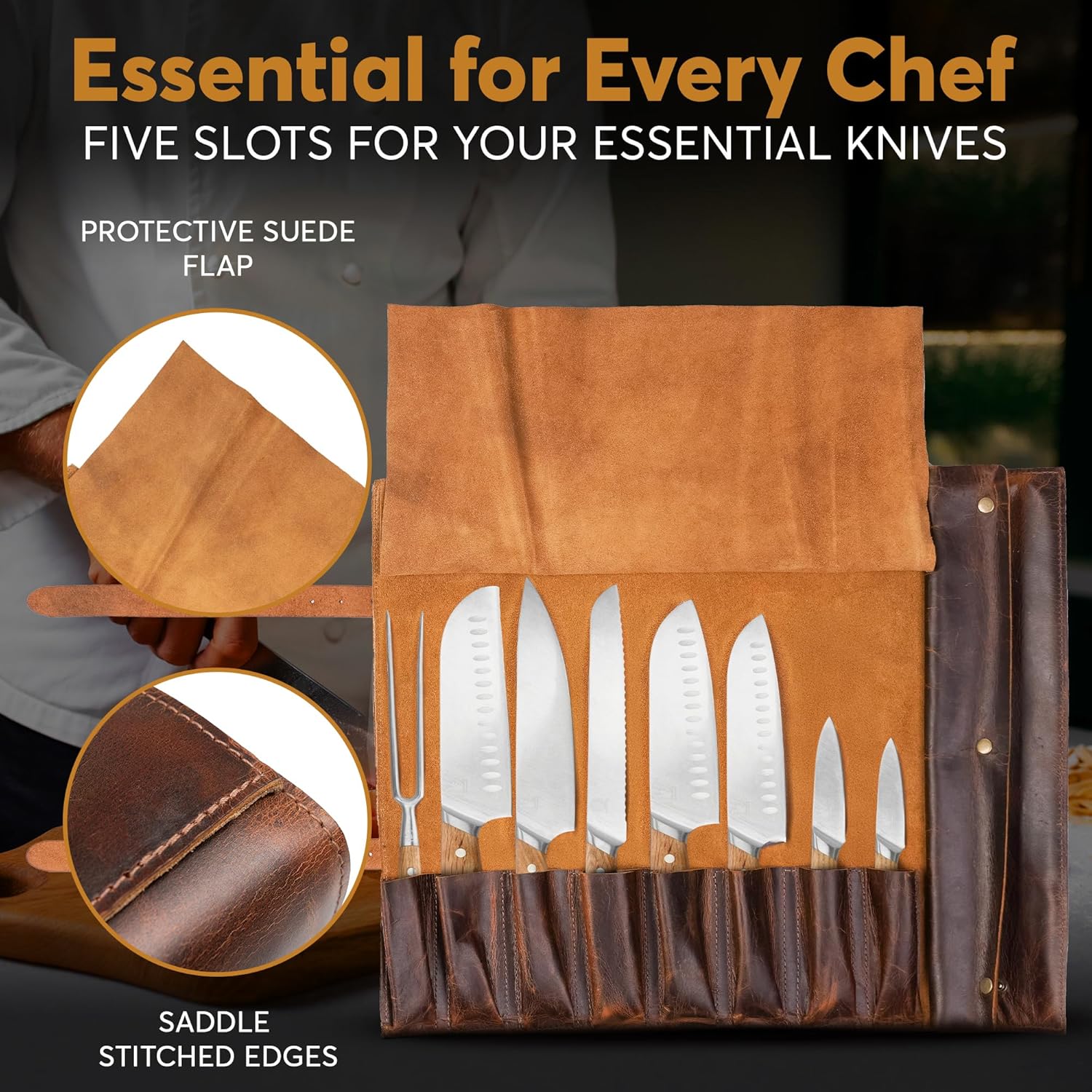 ELIZO Handcrafted Knife Roll Bag with 8 Slots