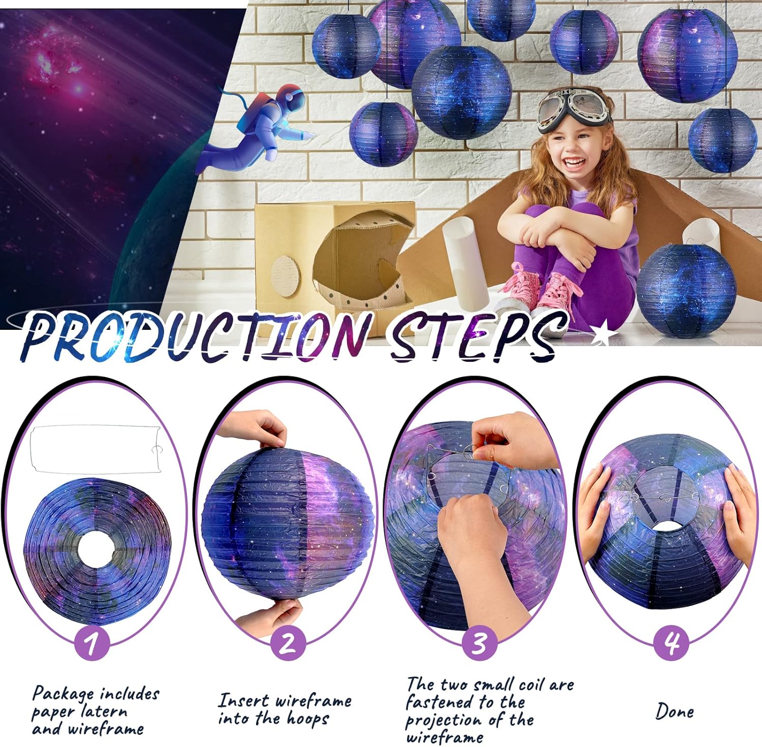 10 Piece Galaxy Print Paper Lanterns 8 Inch 6 Inch