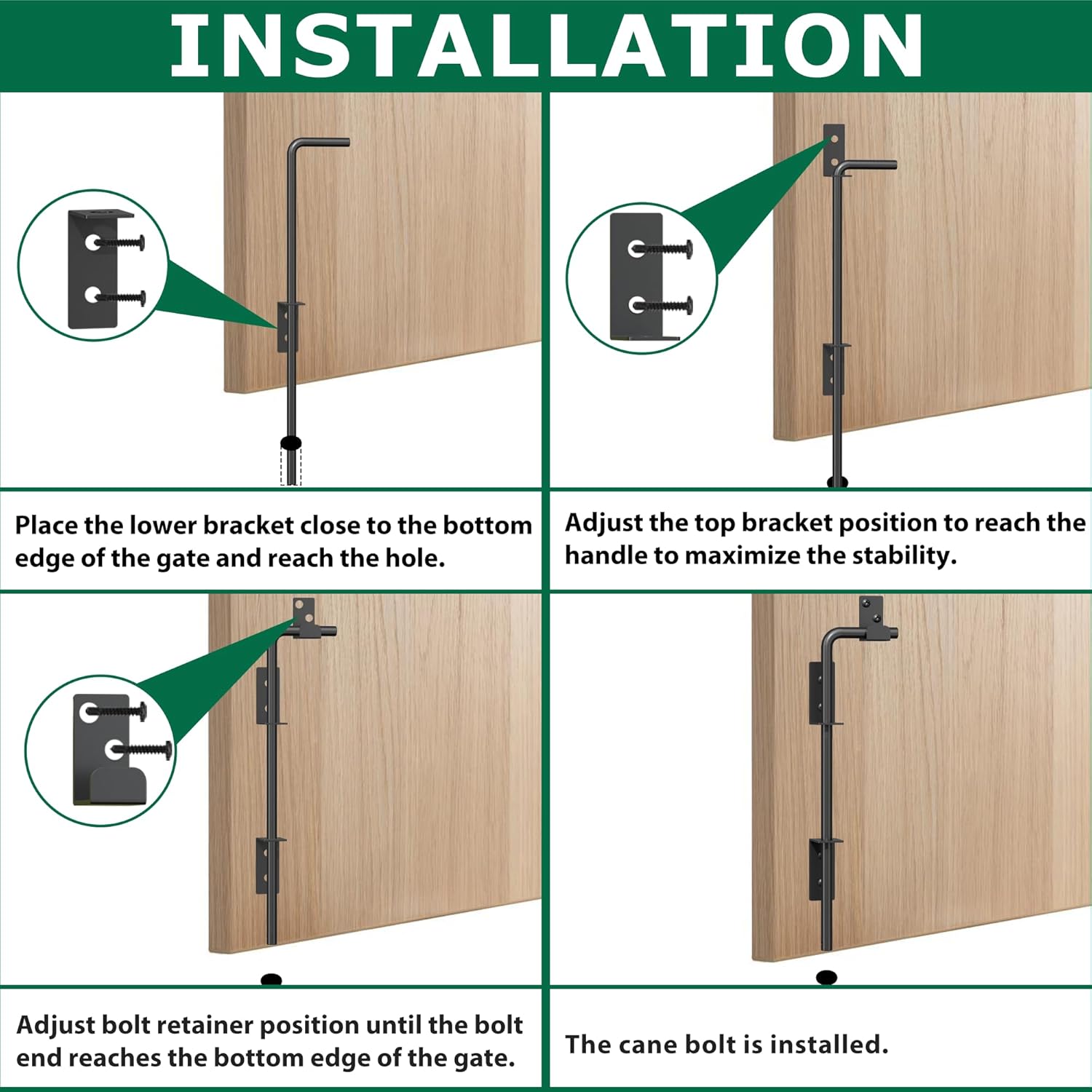 18-inch Heavy Duty Cane Bolt Gate Drop Rod Kit with Square Design