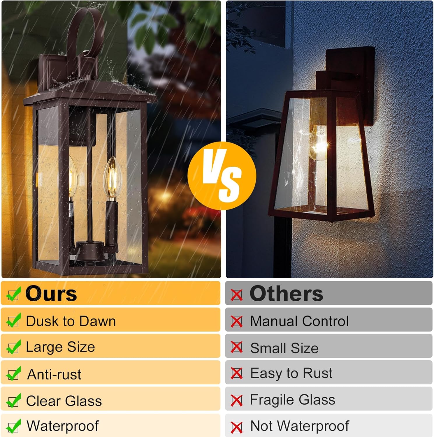 Brilvibera 2-Light Porch Wall Light with Dusk to Dawn Sensor
