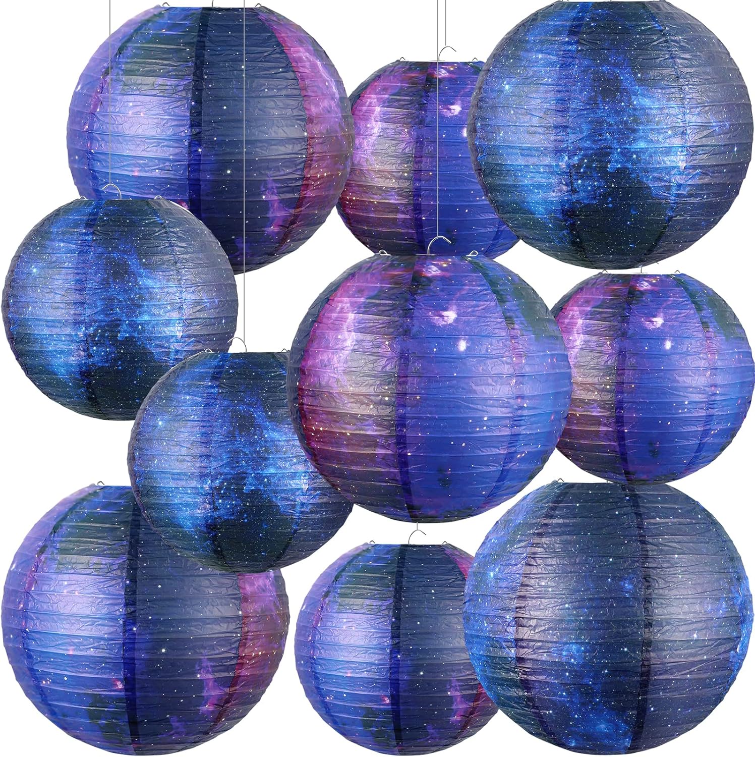 10 Piece Galaxy Print Paper Lanterns 8 Inch 6 Inch