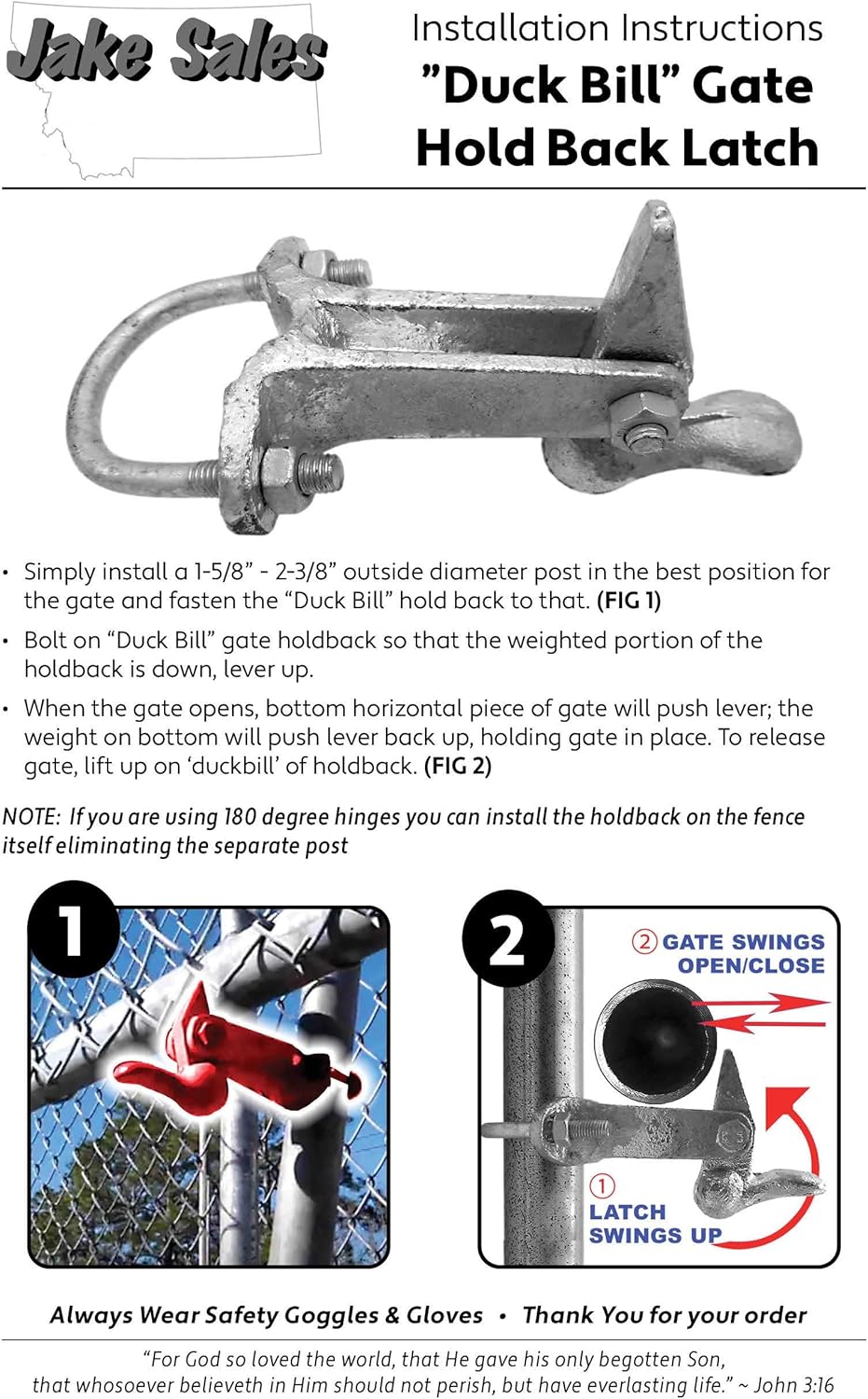 Duck Bill Gate Holdback Holds Your Fence Open 1-58 to 2-38