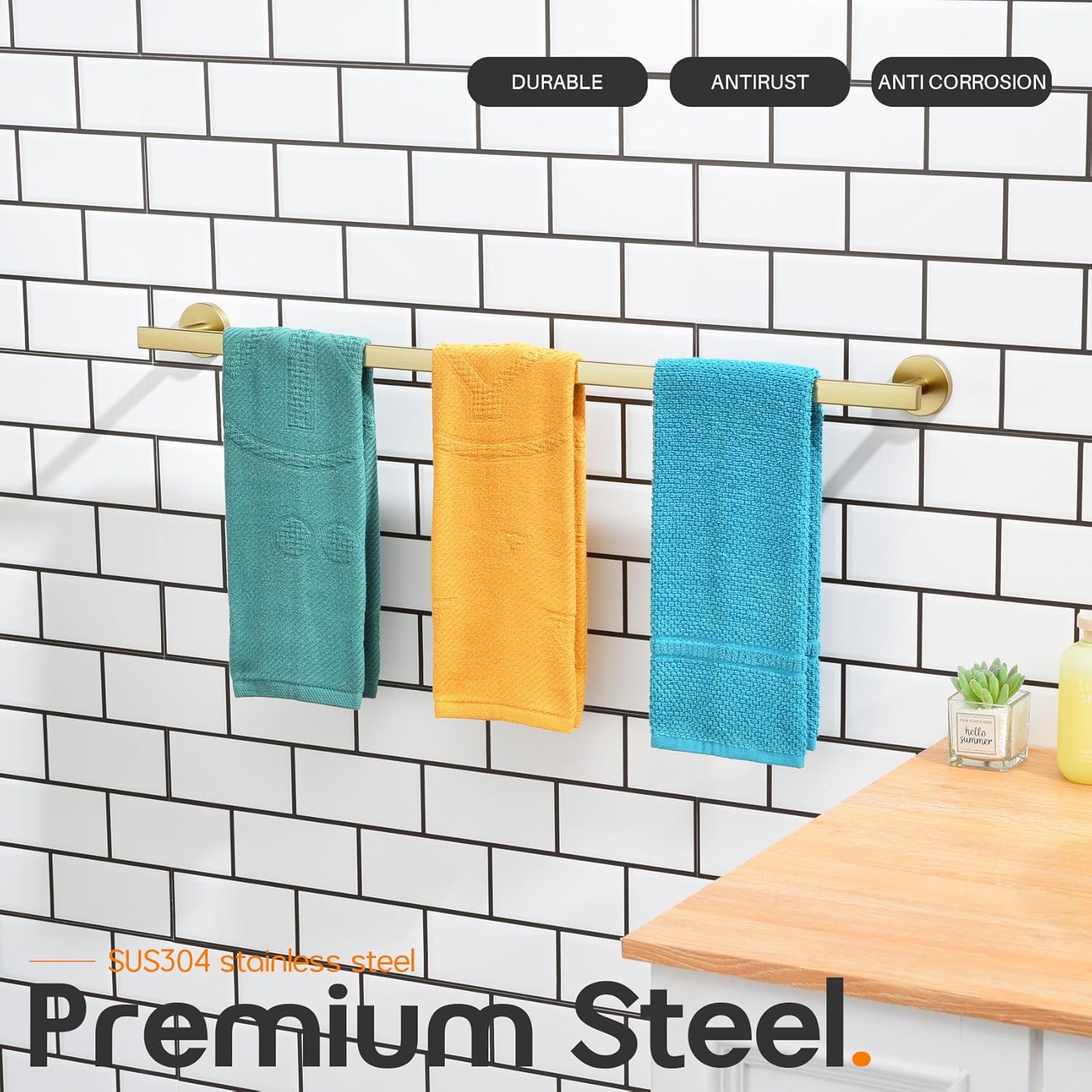 32 Inch Brushed Gold Towel Bar with Holder and Bracket AN4001GD-L32